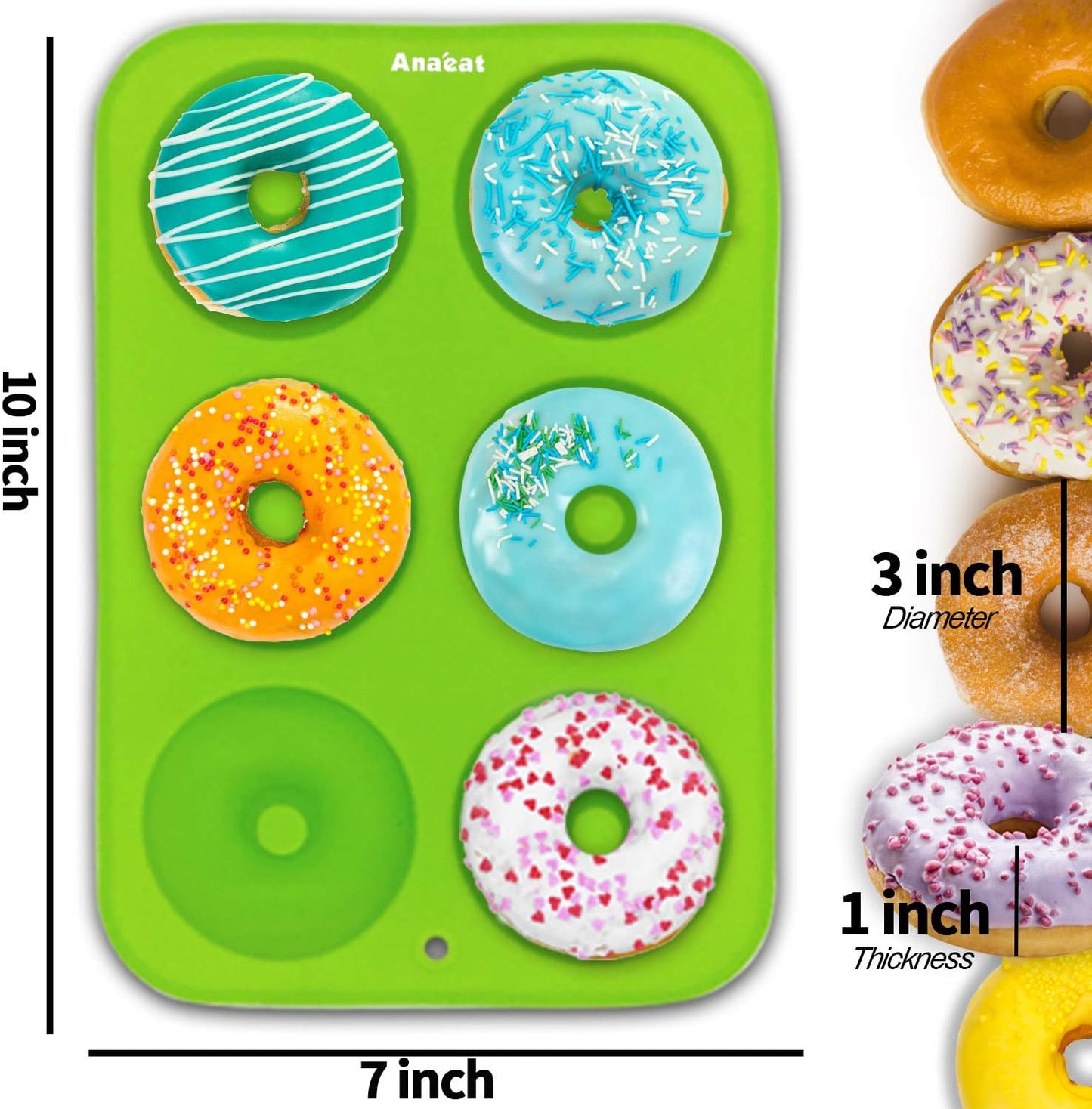 Anaeat 2 Pack Donut Pan Silicone Baking Mold, Just Pop Out! Non-Stick Doughnuts Baking Pans BPA Free for 6 Full-Size Donuts, Muffins, Cake Biscuit Bagels - Easy Clean, Oven, Dishwasher Safe (Green)