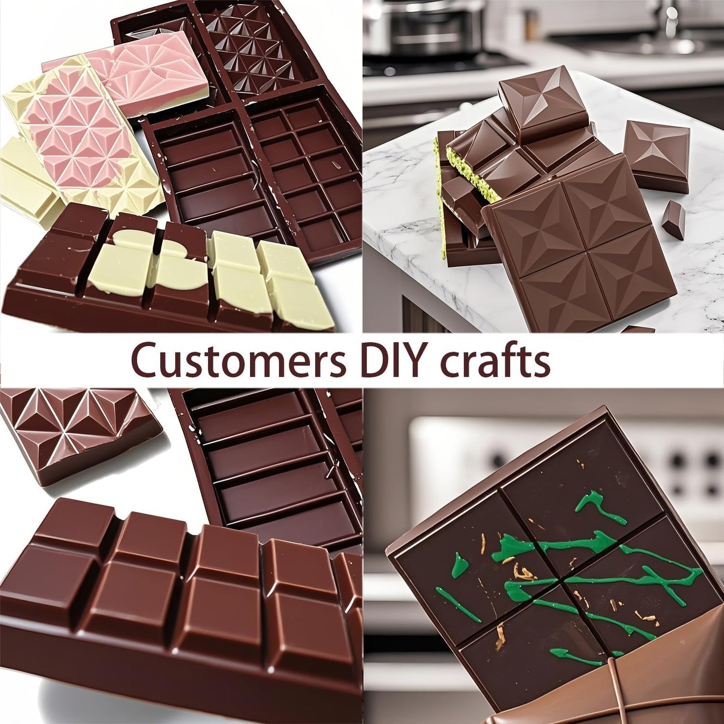 La chat 2 Packs Silicone Molds for Chocolate, Food Grade no-stick Baking, candy and butter Mold with different shape (2 packs chocolate bar)