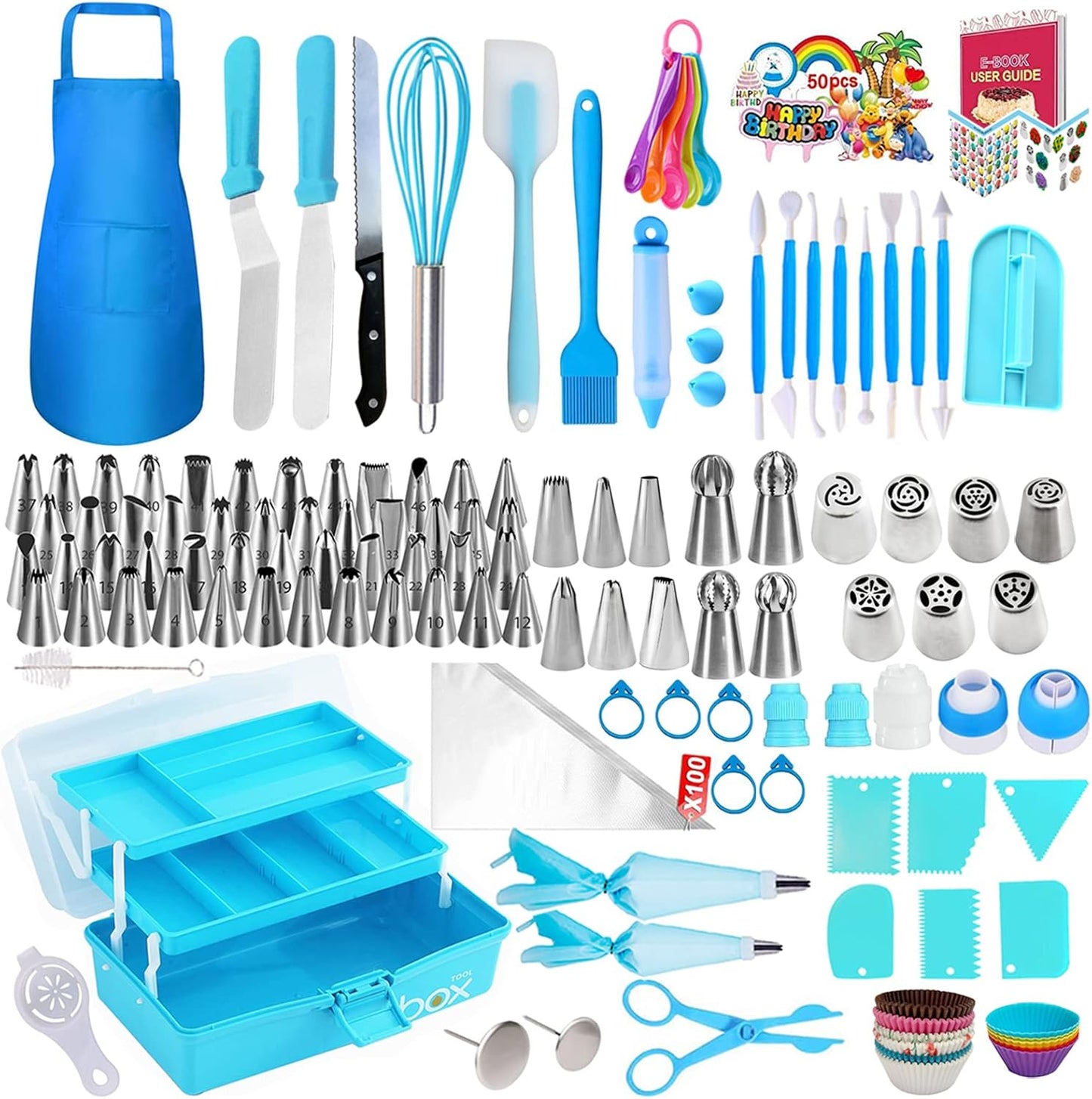 Cake Decorating Tools Supplies Kit - 368Pcs Baking Supplies with Storage Case for Beginners - Icing Piping Bags and Tips Set For Cookies, Cupcake & Cake Frosting Fondant Decorating