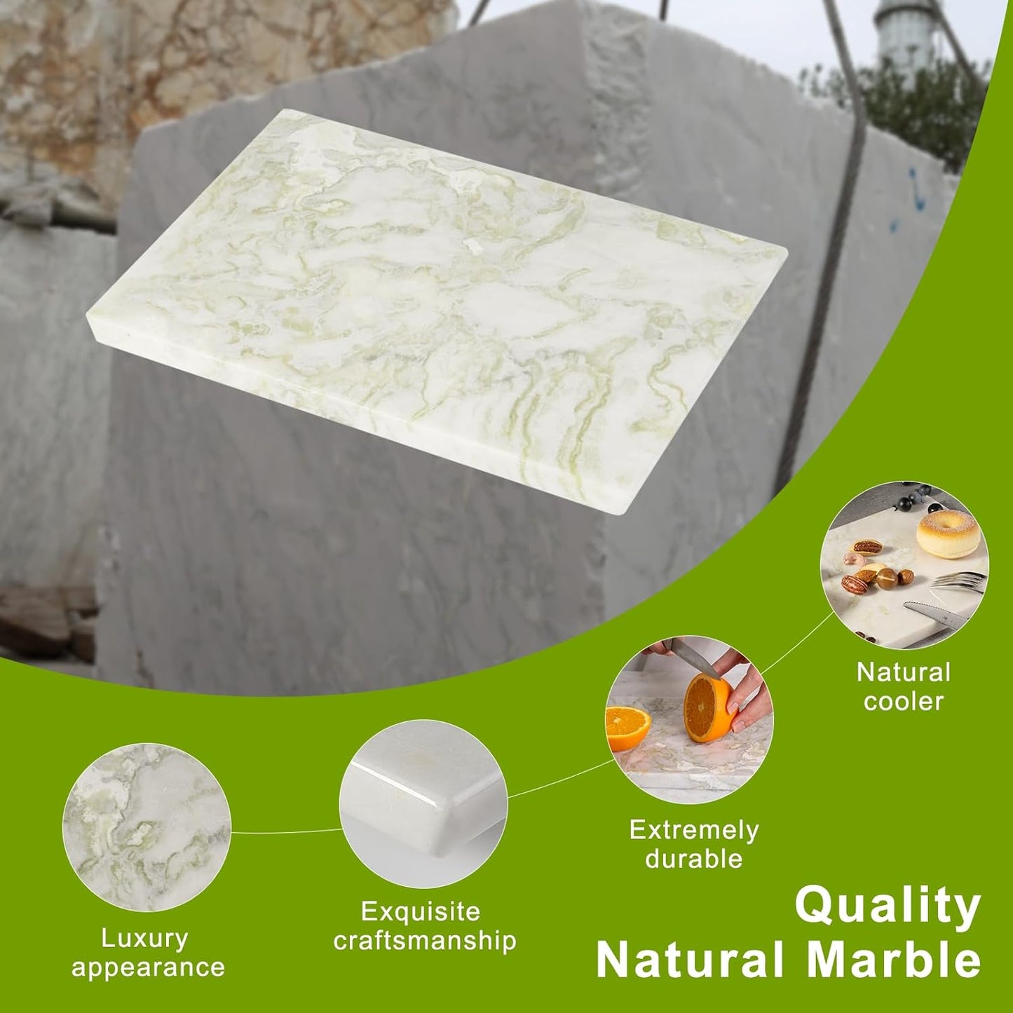 Koville Multi-Purpose Pastry Marble Tray Cutting Board With Non-Slip Feet, 12x8 Inch Rectangular Marble Cutting Boards Cheese Board for Kitchen, Stone Charcuterie Board Chopping Slab for Home Decor