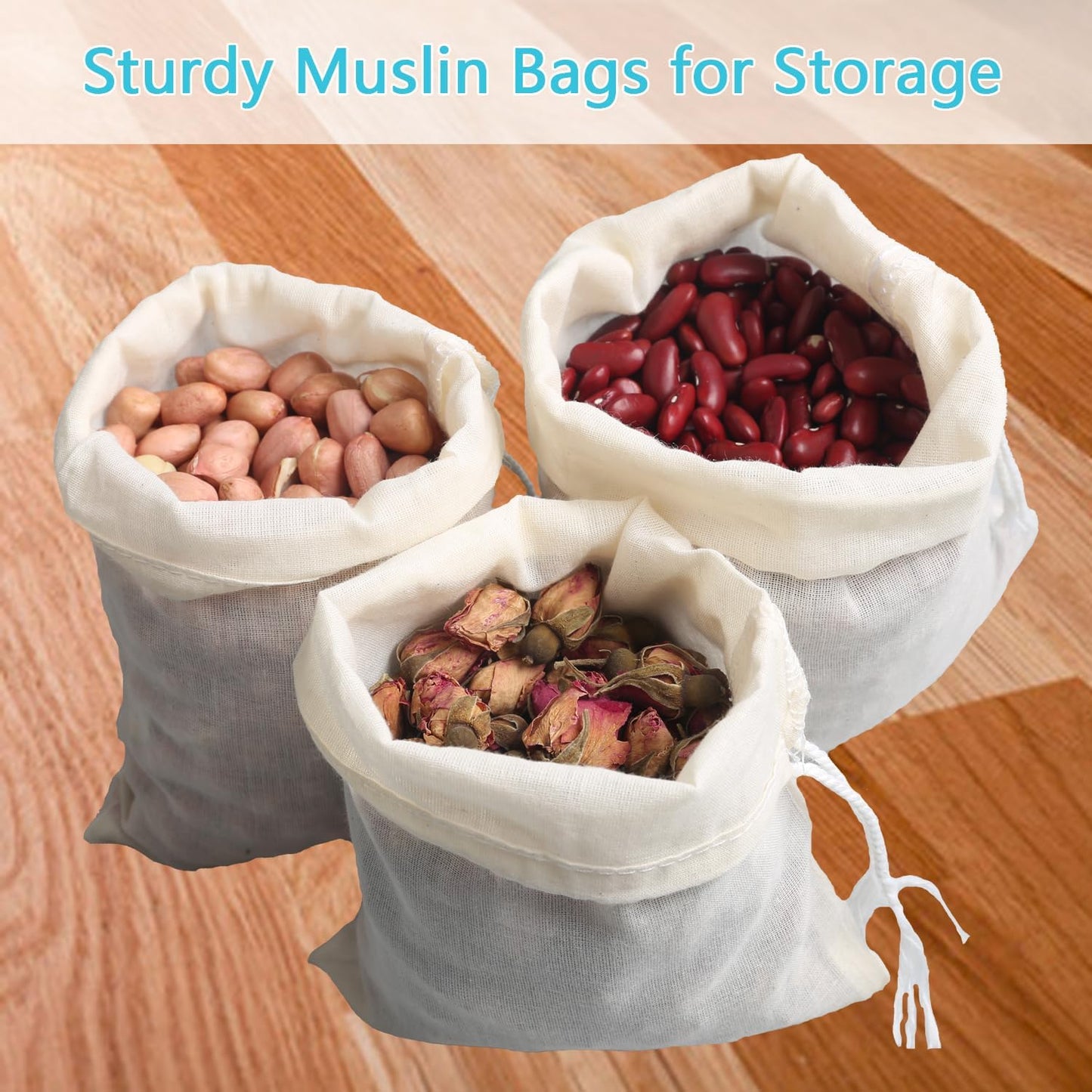 Eketirry Spice Bags, 20pcs Reusable Empty Tea Bags, Muslin Strainer Bags, Soup Bags for Cooking, Natural Cotton Fine Mesh Cheesecloth Bags for Cold Brew Coffee(4 x6Inch)