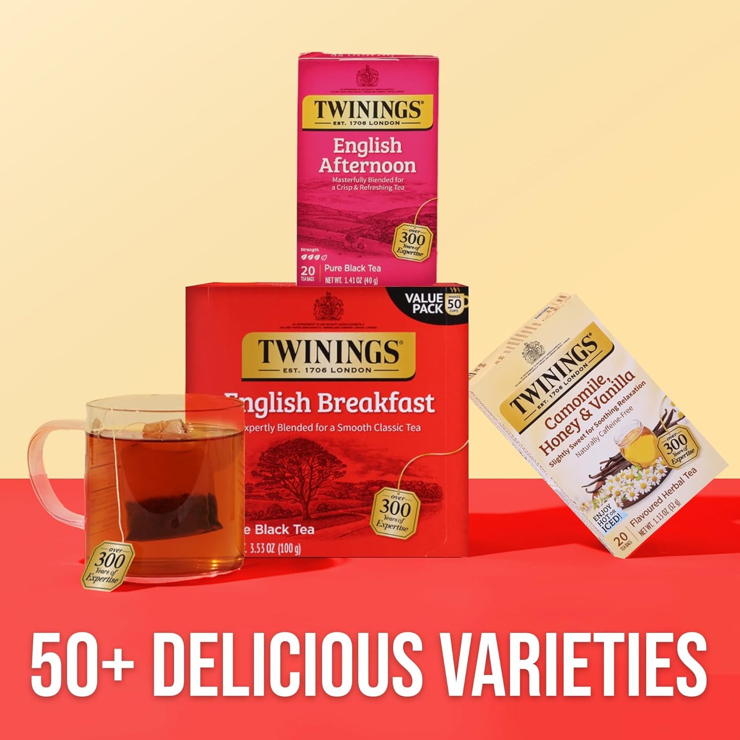 Twinings English Afternoon Black Tea Individually Wrapped Bags, 20 Count (Pack of 1), Smooth & Slightly Sweet, Caffeinated, Enjoy Hot or Iced, 20 Teabags