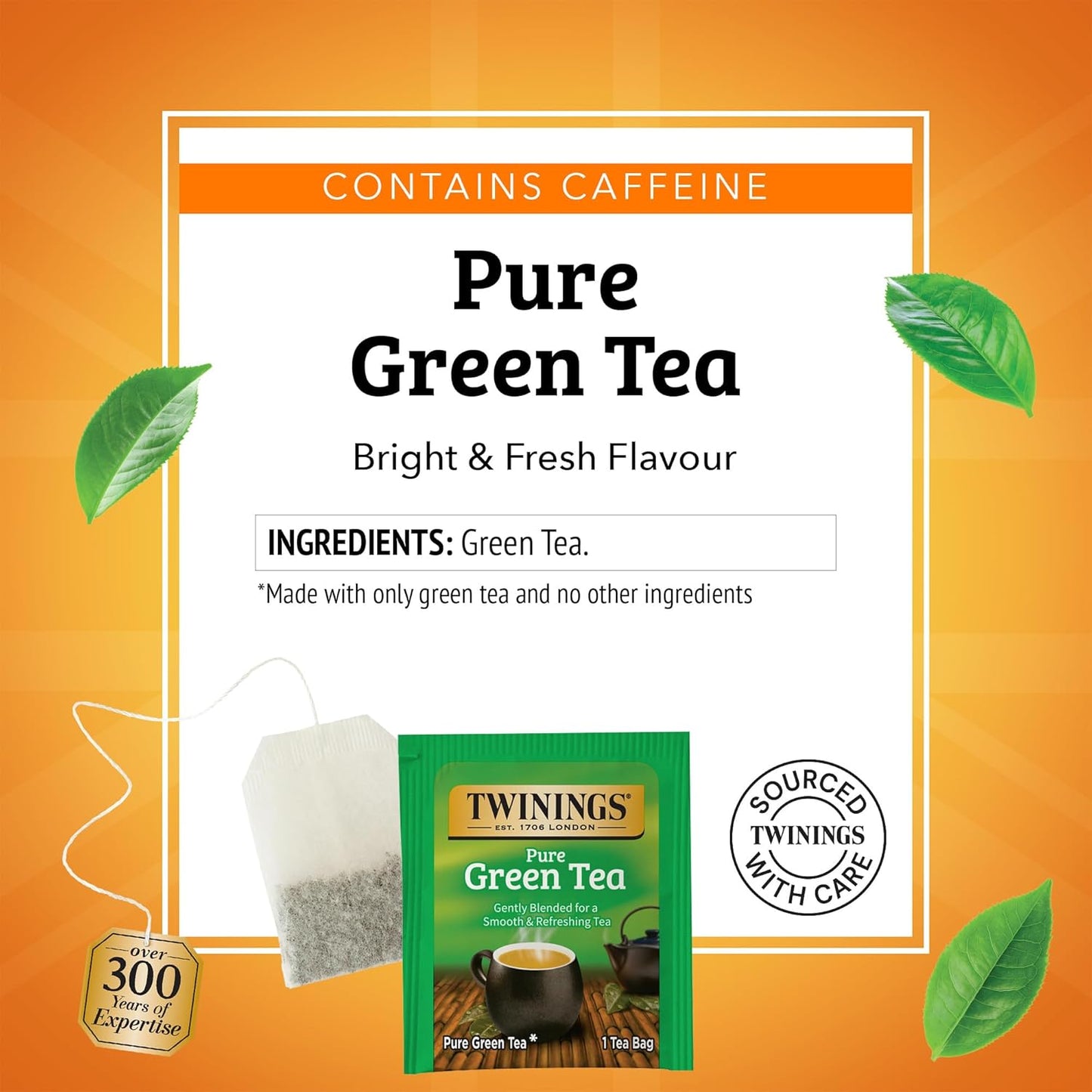 Twinings Pure Green Tea Individually Wrapped Bags, 25 Count (Pack of 6), Smooth Flavour, Enticing Aroma, Caffeinated, Enjoy Hot or Iced, 150 Teabags