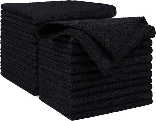 AIDEA Microfiber Cleaning Cloth Black 20PK, Microfiber Towels for Cars, Premium Car Cloth, Dusting Cloth Lint Free Cleaning Rags for SUVs, House, Kitchen, Window, Workshops,12×12"