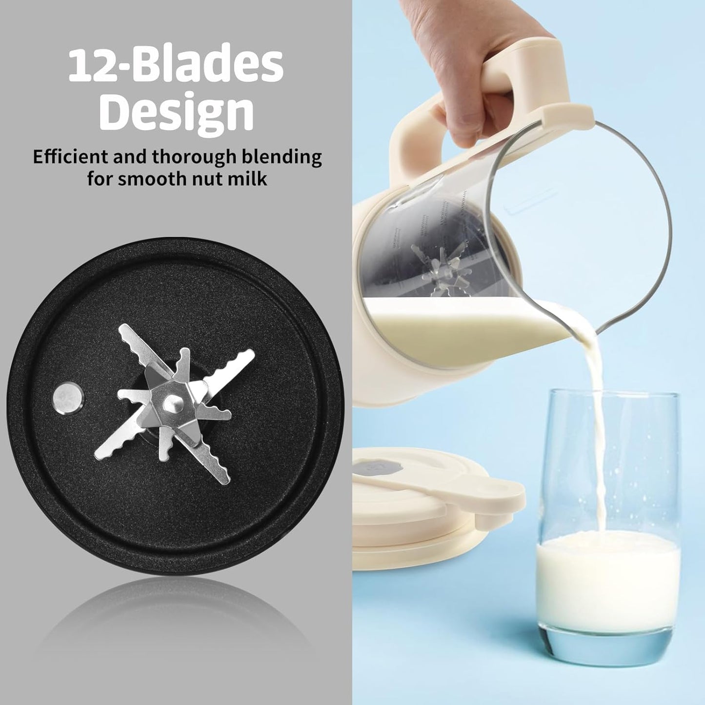 Automatic Nut Milk Maker, 8 in1 40oz Soybean Milk Machine for Homemade Almond, Oat, Soy, Coconut, Plant-Based Milk and Non Dairy Beverages, 12 Hours Timer/Auto-clean/Room Temp/Keep Warm/Boil/Low-Noise