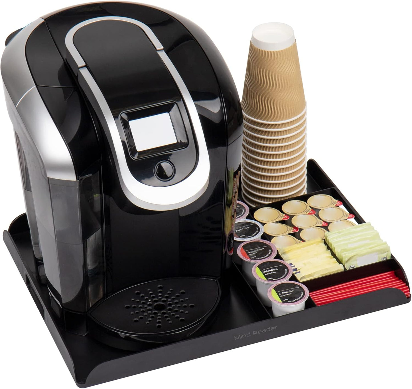 Mind Reader Coffee Station Serving Tray, 7 Pod Capacity Countertop Organizer, Storage, 17.5" L x 13.25" W x 1.25" H, Single, Black