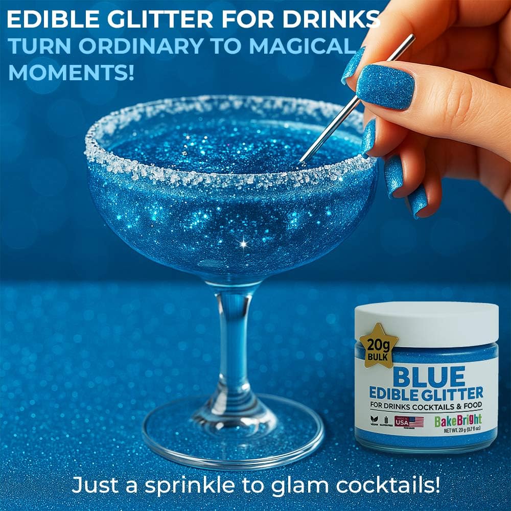Blue Edible Glitter for Drinks Bulk Edible Glitter for Cakes Drink Brew Glitter, Blue Edible Glitter Cake Decorations Edible Blue Glitter Edible Glitter for Strawberries Cocktail