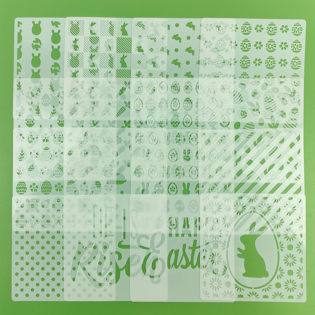 6in Easter Cookie Stencils for Royal Icing, Eggs Carrot Rabbit Face Bunny Shapes Stencils for Sugar Cookie, 16 Pcs Assorted Sizes Easter Eggs Stencils for Baking Drawing Dessert Coffee Decoration