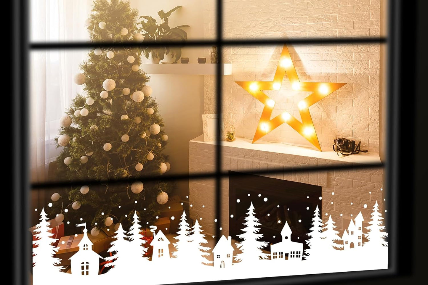 Christmas Stencils for Window Glass Large Christmas Village Stencil for Wood Christmas Tree House Holiday Drawing Templates for Painting on Wall Canvas Paper Doormat