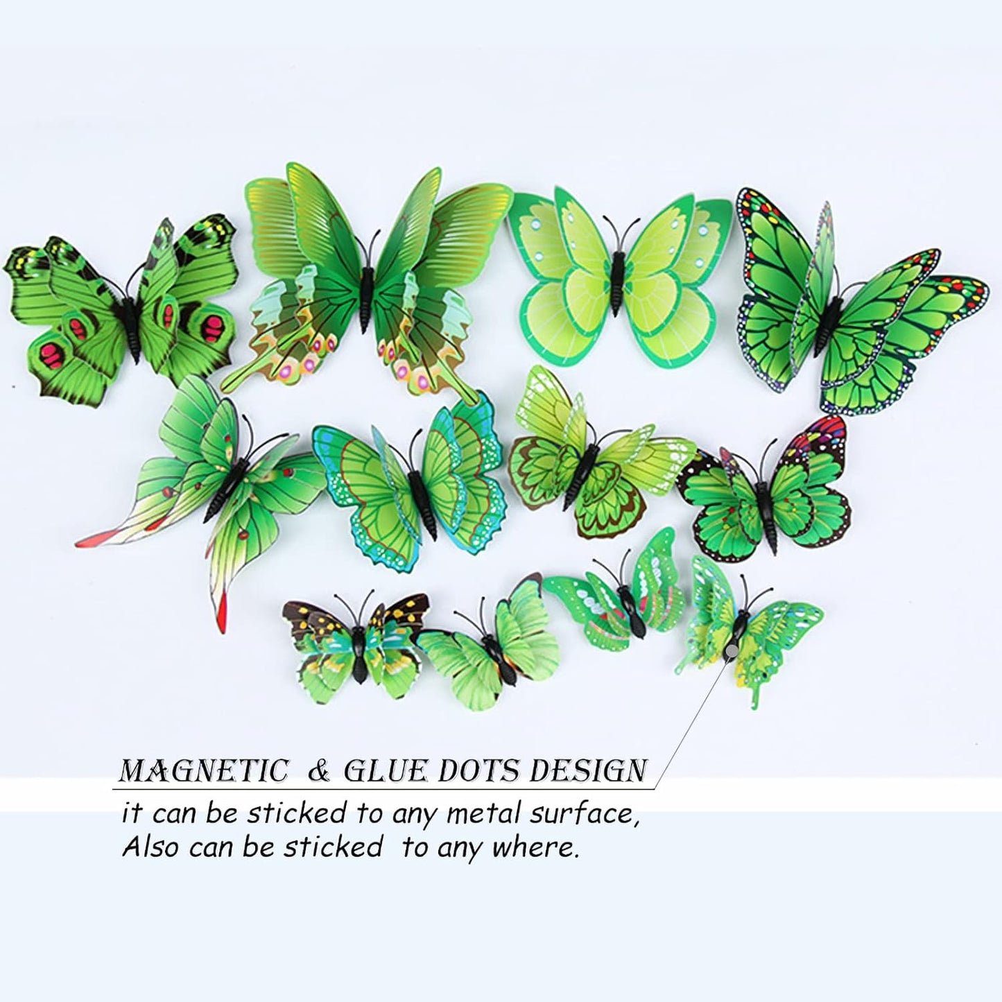 Butterfly Wall Decor 24/48 PCS, 3D Butterflies Stickers for Party Decorations with Magnets (Green, 24)