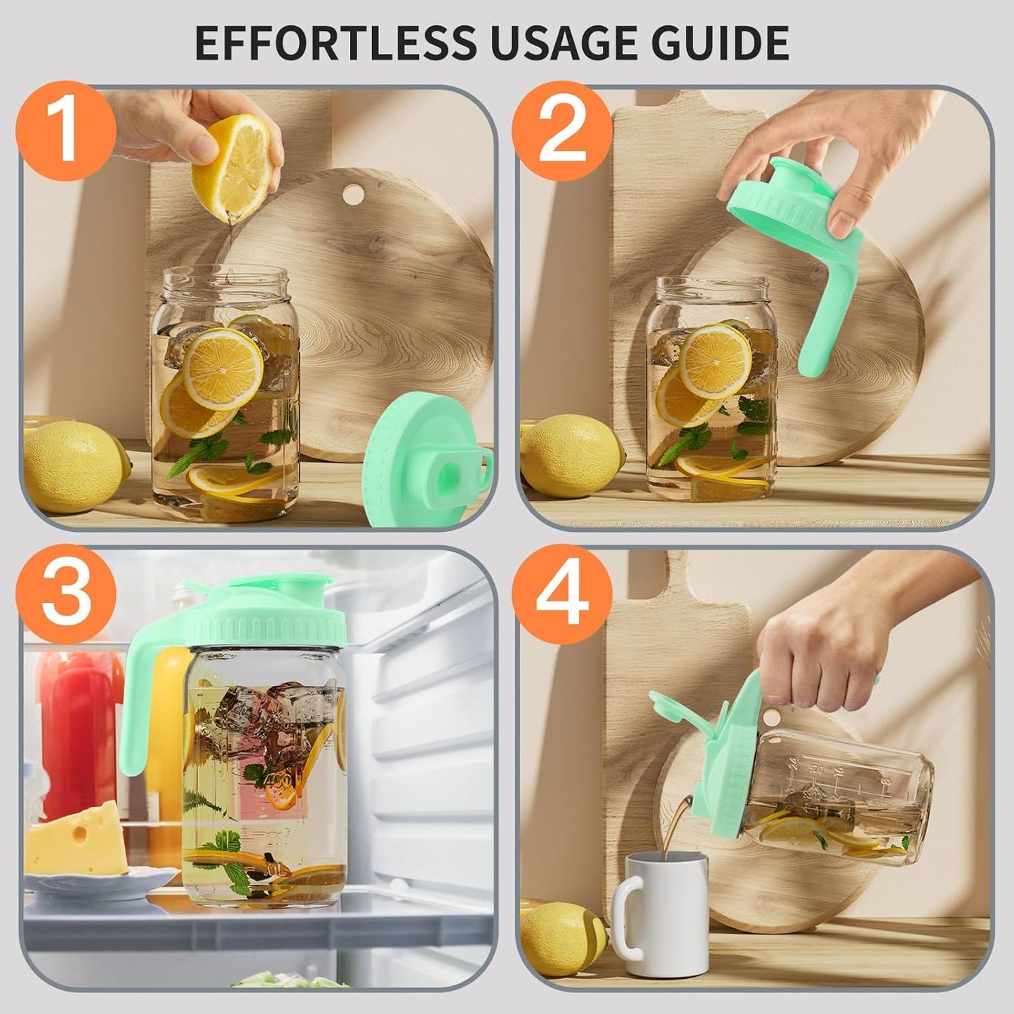 32oz Glass Pitcher with Lid &Pour Spout - 1 Quart Breastmilk Pitcher Double Leak Proof, Creamer Container for Sun Tea, Juice, Cold Brew Coffee, Breastmilk Storage Container -Green Lid