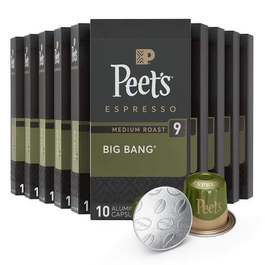 Peet's Coffee, Medium Roast Espresso Capsules, Compatible with Nespresso Original Machines - Big Bang, Intensity 9, 100 Count (10 Boxes of 10 Espresso Capsules)