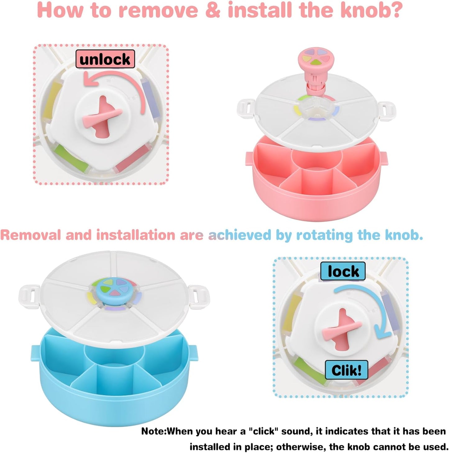 Kids Reusable Rotating Snack Container with 5 Separate Compartments, Color Matching Opening Lid, BPA/PVC-Free, Dishwasher Safe, Perfect for Travel, School Lunches & On-the-Go Snacking-Pink