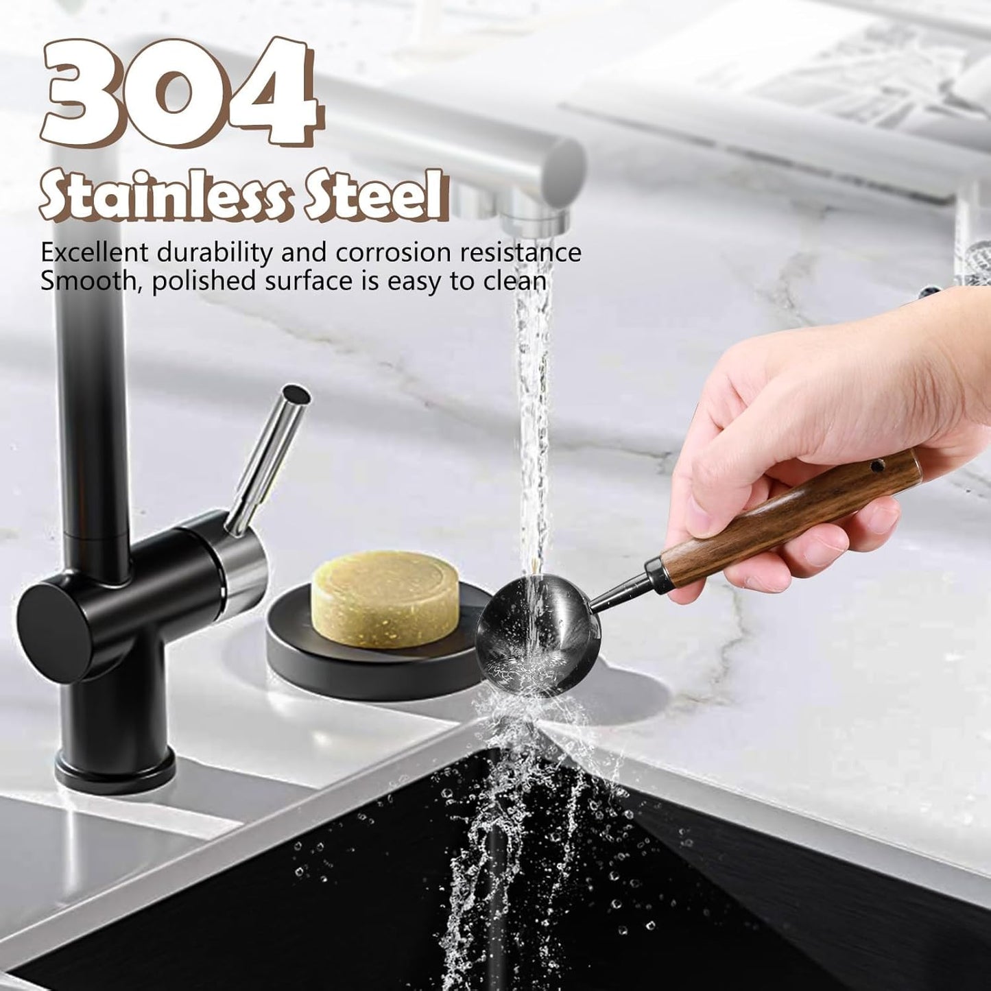 Vintage Coffee Measuring Spoon - 304 Stainless Steel Coffee Scoop, 10g Capacity, Natural Walnut Handle, for Scooping, Measuring, for Coffee, Tea, Etc - Black