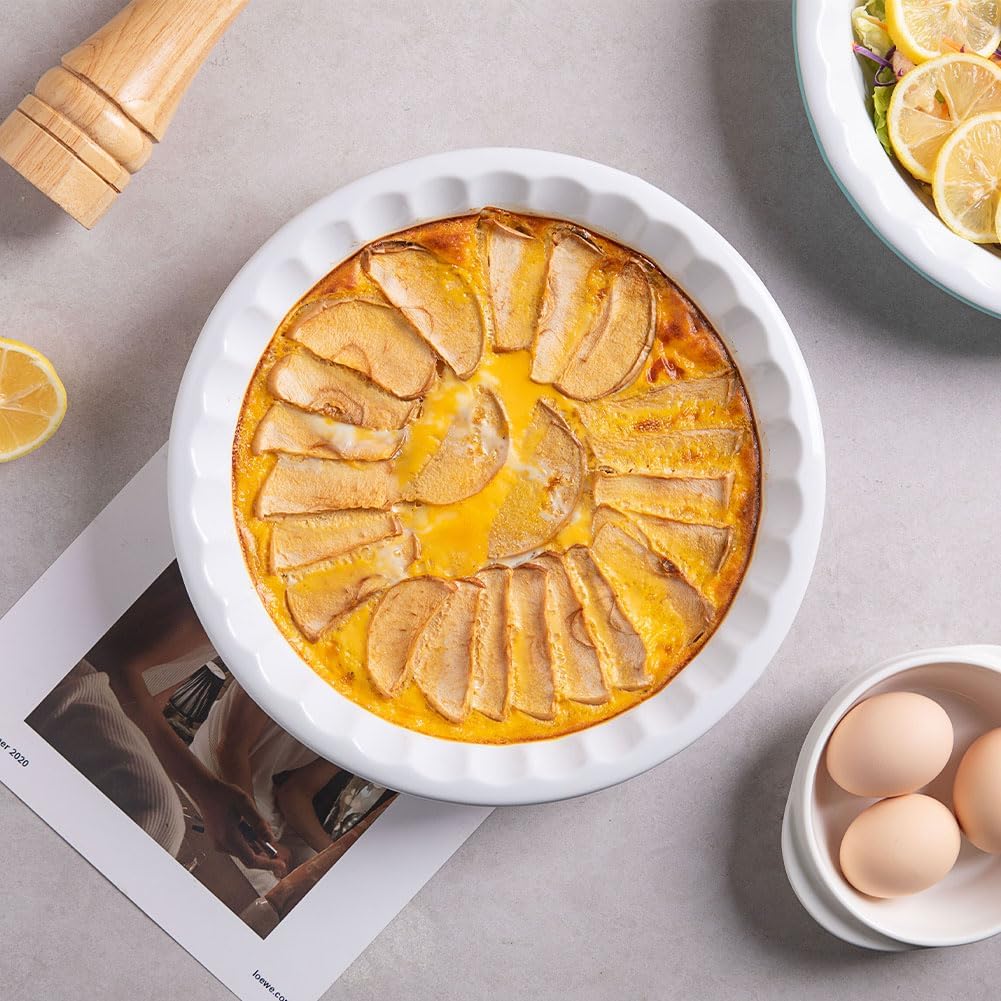 Sweejar Ceramic 10.4 Inches Pie Pan for Baking, Deep and Fluted Porcelain Round Pie Dish, Non-Stick Pie Plate for Pumpkin Pie, Apple Pie, Pie Pots with Morden Farmhouse Design (Green)