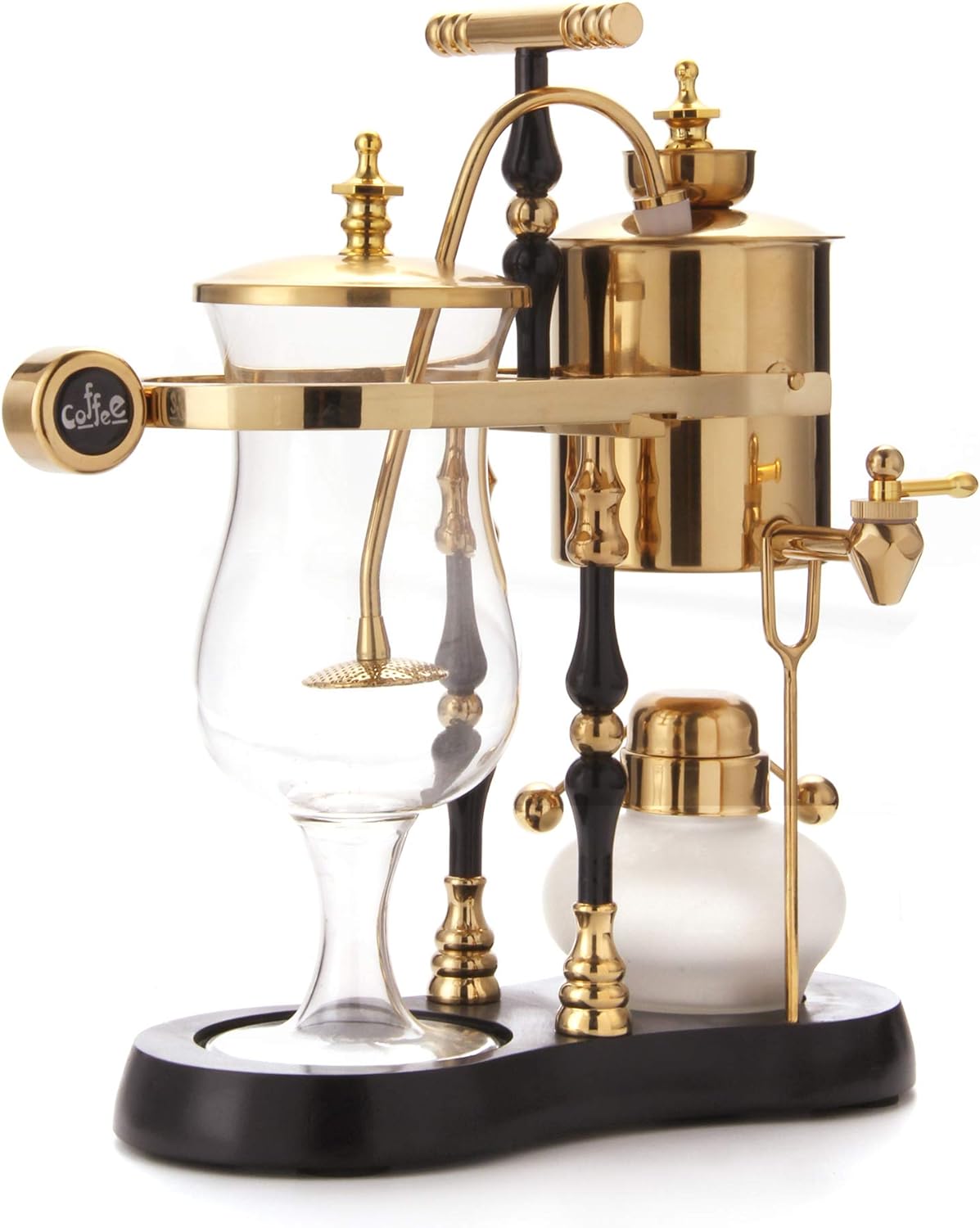 Diguo Belgian/Belgium Family Balance Siphon/Syphon Coffee Maker, Elegant Double Ridged Fulcrum with Tee Handle (Egyptian Black & Gold)