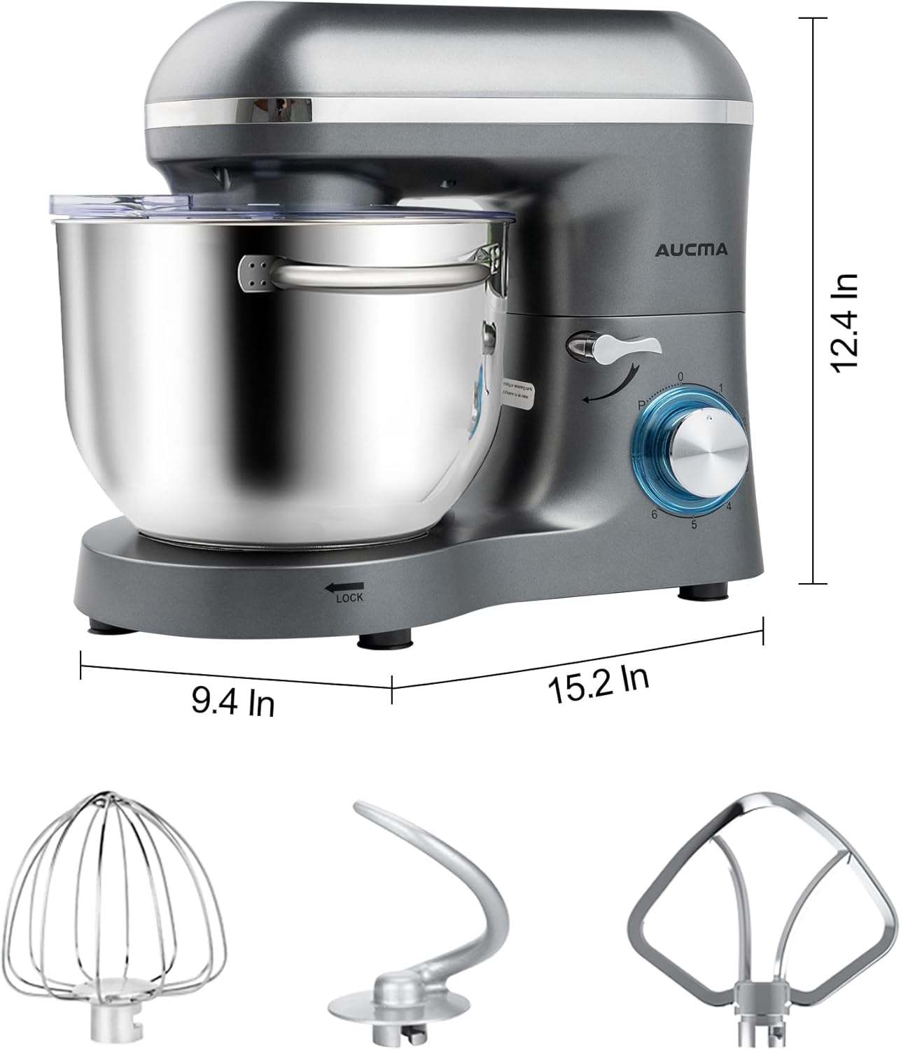 Aucma Stand Mixer,6.5-QT 660W 6-Speed Tilt-Head Food Mixer, Kitchen Electric Mixer with Dough Hook, Wire Whip & Beater (6.5QT, Gray)