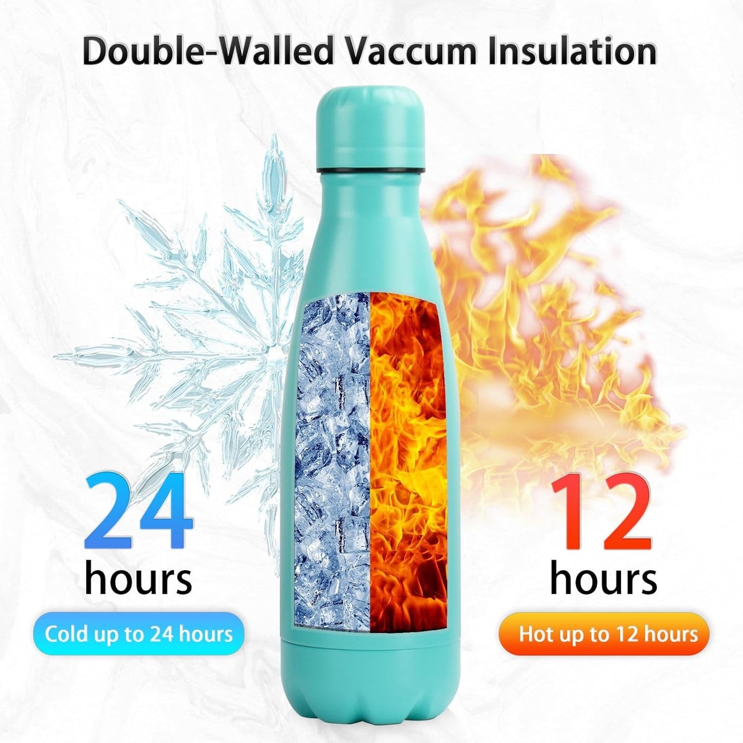 Insulated Water Bottle,12oz Stainless Steel Water Bottles with straw lid, Metal Sports Water Bottles for Boys,Girls, Double Wall Vacuum BPA-Free Flask for School, Sports & Travel-Turquoise