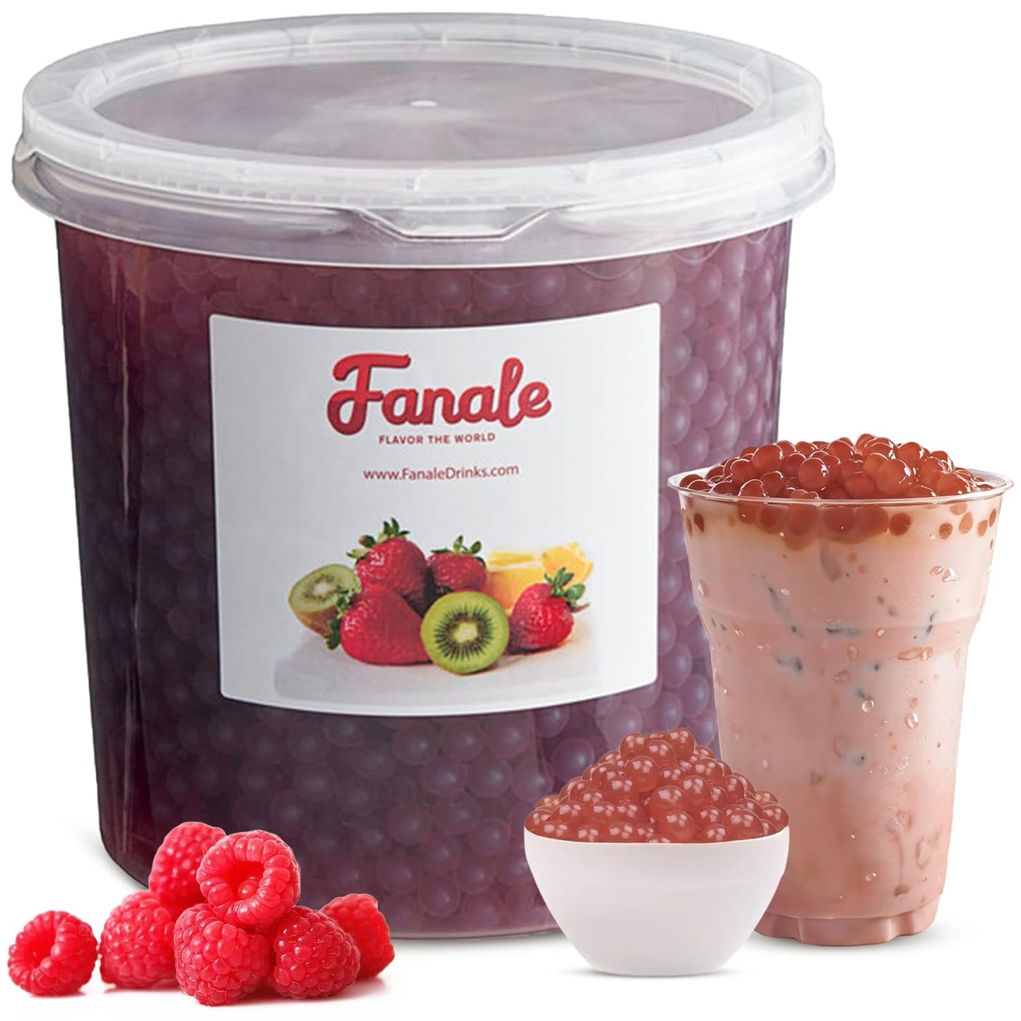 Fanale Raspberry Popping Boba Pearls, Vegan, Non GMO, Gluten Free, Fat Free, Perfect for Bubble Tea, Smoothies, Ice Cream, Desserts, and Beverages.