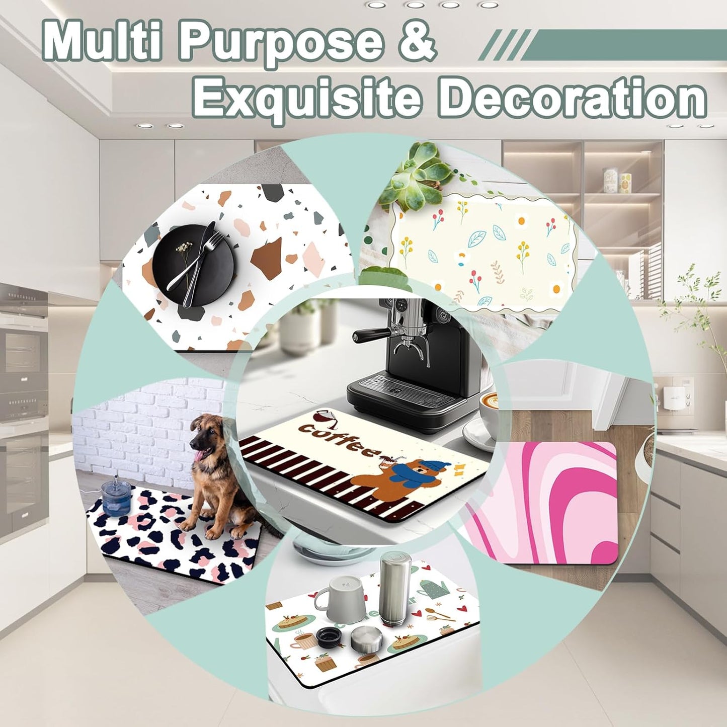 Dish Drying Mat 16" X 24", Super Absorbent & Cuttable Coffee Mats for Countertop, Kitchen Counter Mat Fits Under Coffee Maker or Machine, Hide Stain Drying Pad for Dish Drying Rack, Green