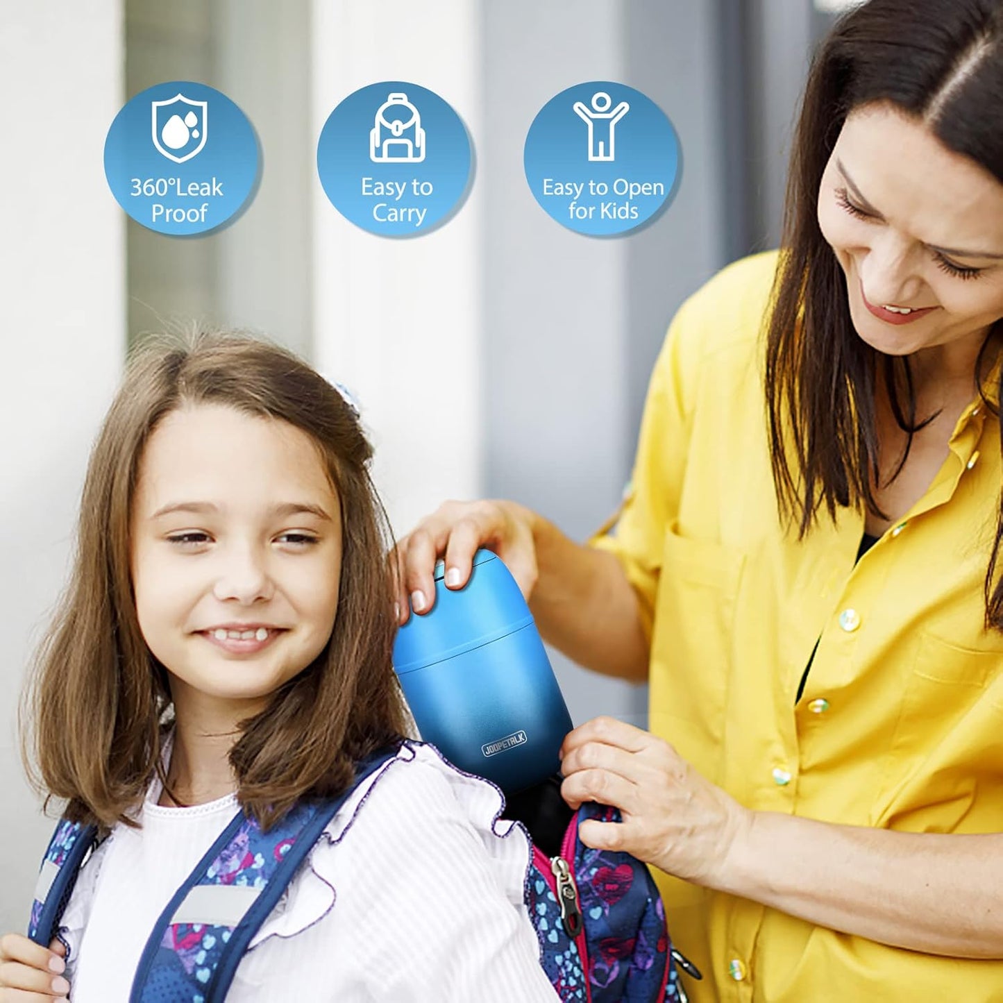 17 oz Insulated Lunch Containers, Hot Food Jar, Wide Mouth, Vacuum Stainless Steel Thermo Lunch Box with Handle and Folding Spoon, Blue