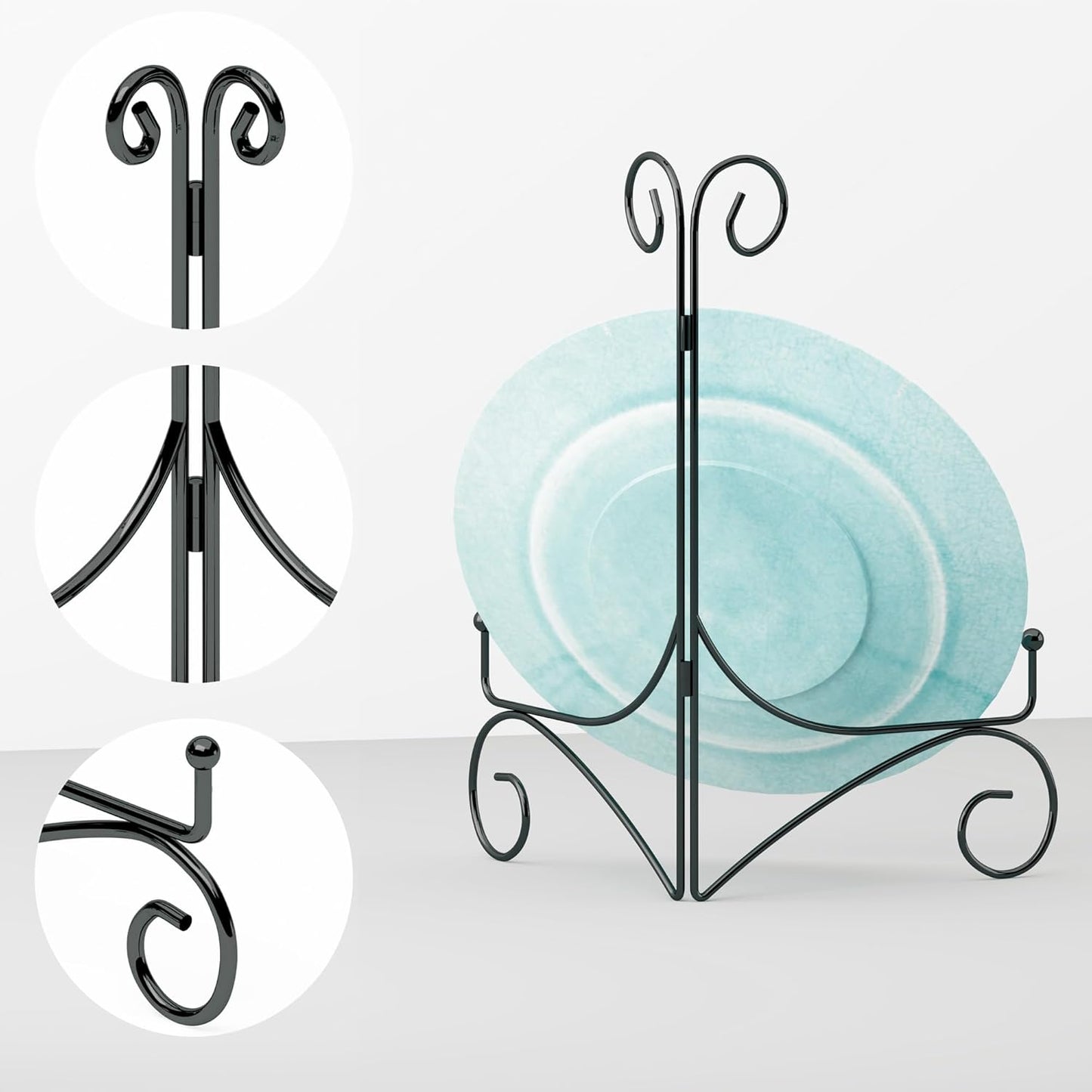 Plate Display Stands with Hinged Folding Design, 8 Inch Picture Frame Stand for Tables, Decorative Easels for Plates, Photos, Cards and Books, 8’’ Black, 2-Pack