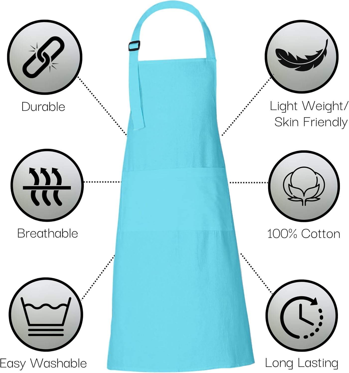 RAJRANG 100% Cotton Cooking Apron with 3 Pockets Kitchen Chef BBQ Adjustable Bib Aprons for Women Men