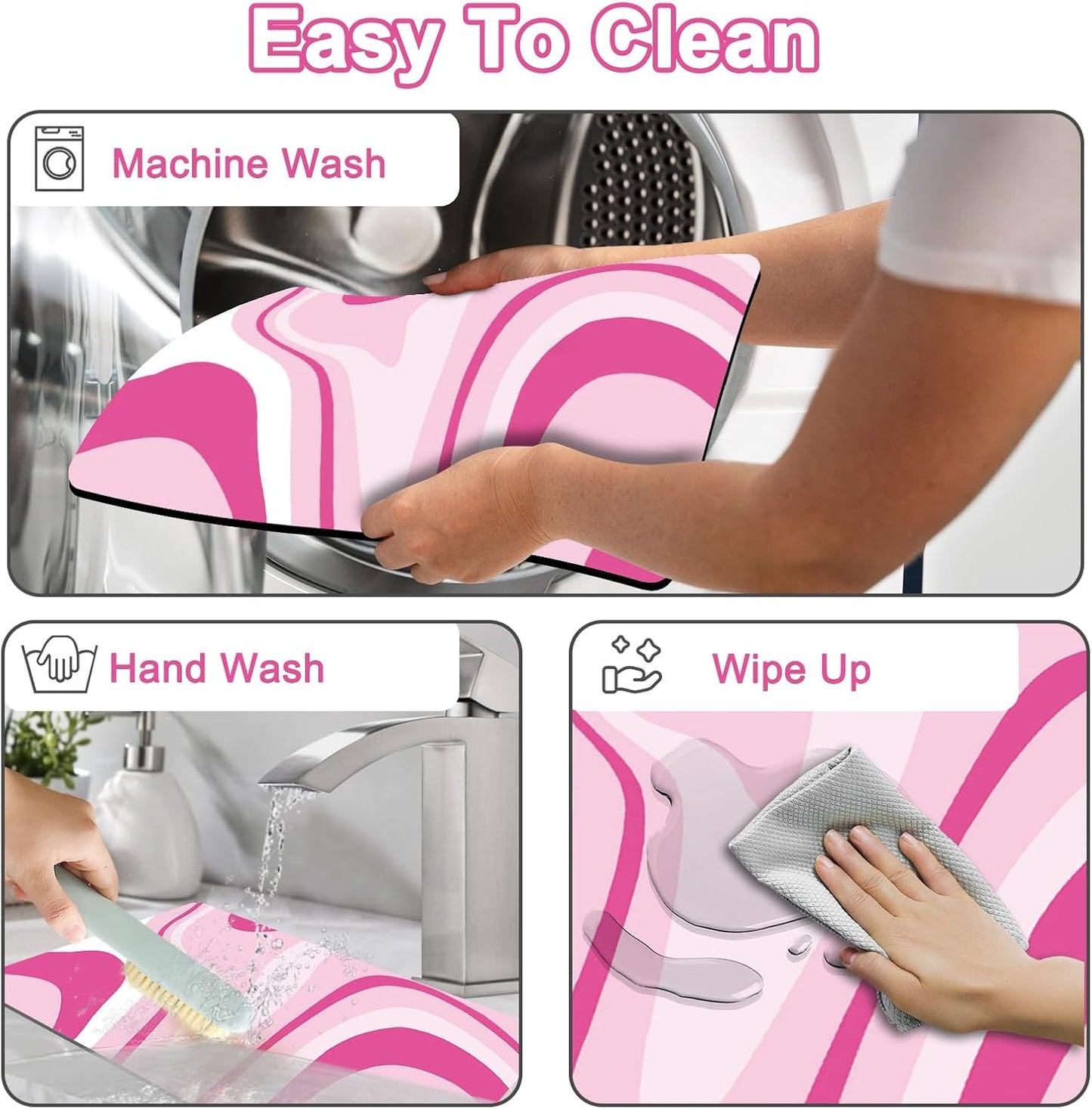 Coffee Bar Mat for Countertop, 17" X 28” Super Absorbent Dish Drying Mat, Large Kitchen Counter Mats Fits Under Coffee Maker, Non-slip Espresso Machine Pad, Pink Abstract