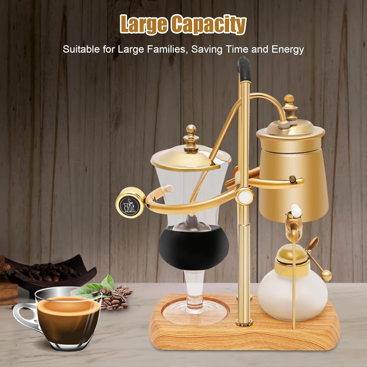 JOMCYDM Balance Syphon Coffee Maker Elegant Unique Belgian Machine for Coffee and Tea Easy to Clean Integrated Filter Gold Accents Decorative Design Best Tasting Coffee Espresso Brewer