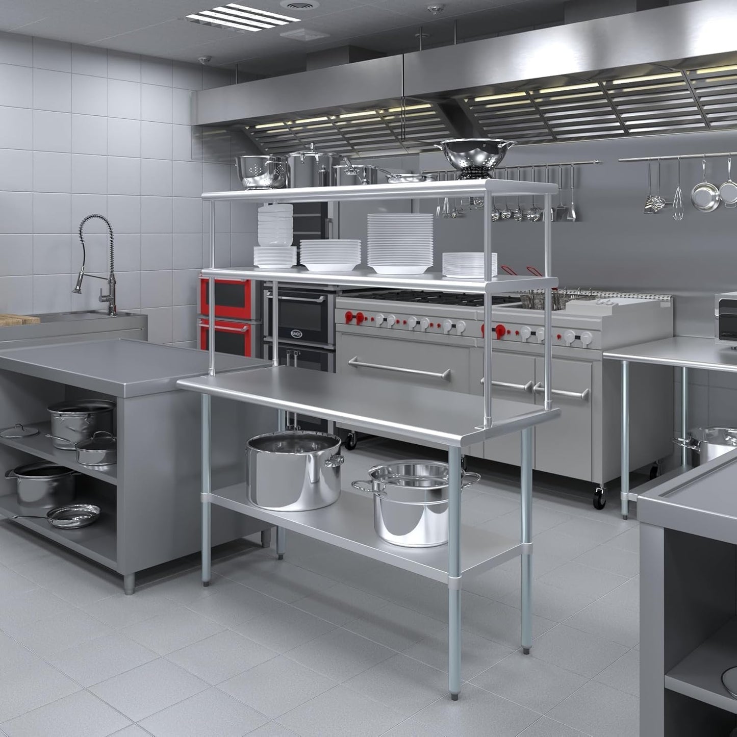 NSF Certified 18 Gauge Heavy Duty Stainless Steel Double overshelf with Brackets for Kitchens, Utility Rooms, Storage, Offices & Home