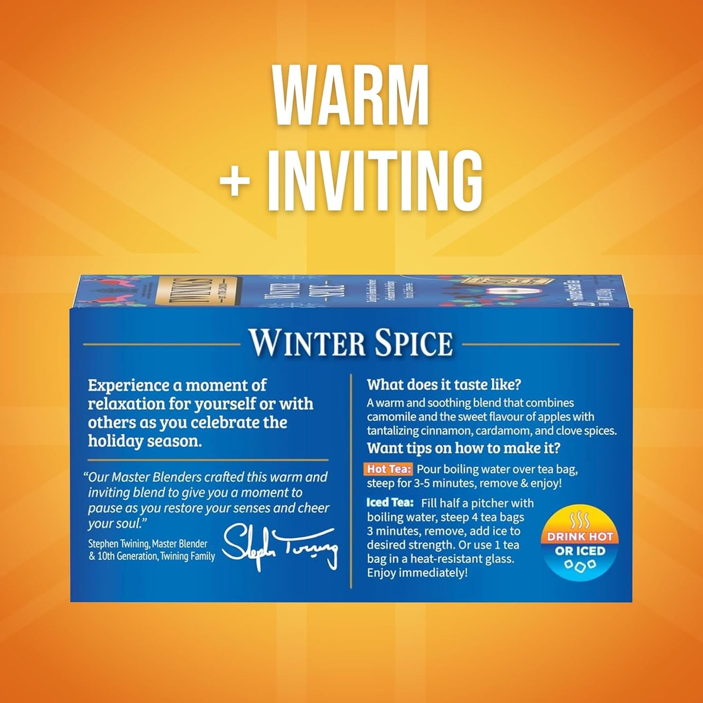 Twinings Winter Spice Herbal Tea Individually Wrapped, 20 Count (Pack of 1), Camomile, Apple, Cinnamon, & Clove, Naturally Caffeine-Free, Enjoy Hot or Iced, 20 Teabags