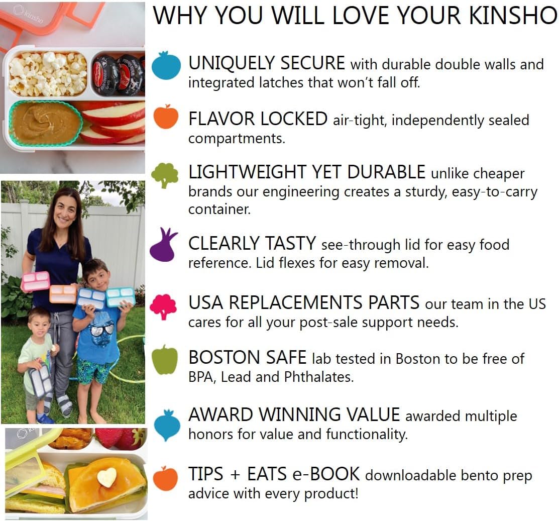 kinsho Snack Containers - Small Bento Lunch Box for Kids Girls Boys Toddlers | MINI Leakproof Boxes, Baby Bentobox for School Daycare Travel, Portion Containers, 2 pack, Red Navy Blue