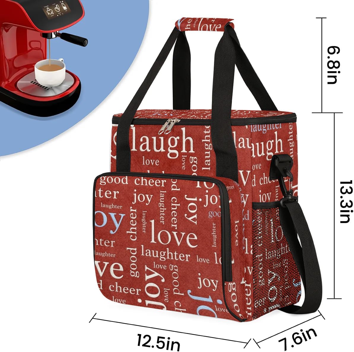 red love romance Coffee Maker Carring Bag Travel Carrying Storage Tote Bag Compatible with Keurig K-Mini or K-Mini Plus Portable Single Serve Coffee Brewer Case with Pockets for K-cup Pods