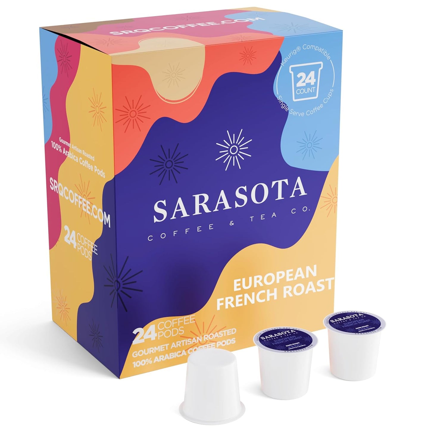 Sarasota K-Cup Coffee Pods | Dark Roast Coffee | European French Roast Cubano | Single Serve for Keurig Brewers | Gourmet, Low Acid, Mold Free | 24 Count