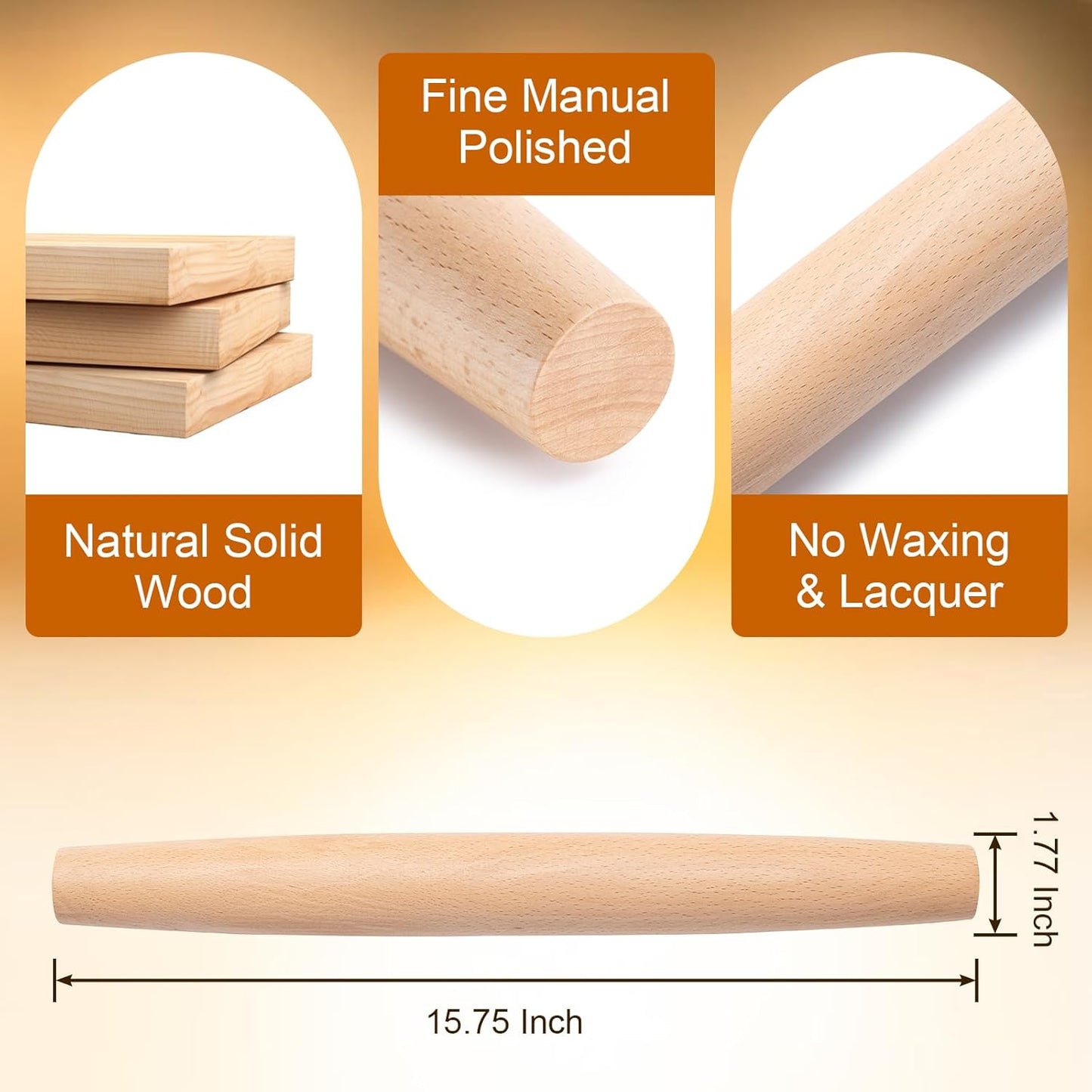 AISOSO French Rolling Pin, 15.75 Inches Wood Rolling Pins for Baking, Extra Long Classic Wooden Dough Roller for Fondant Pizza Pie Crust Cookie Pastry, Kitchen Baking Essentials, Light Yellow