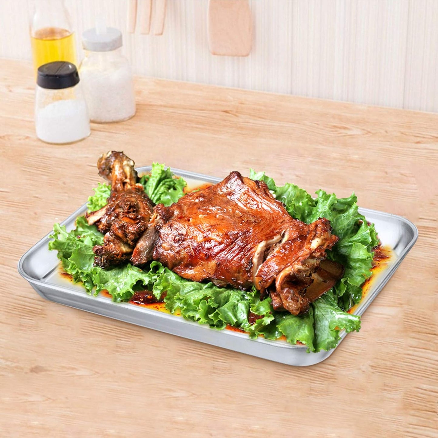 P&P CHEF 9 Inch Baking Cookie Sheet, Oven Pan Tray Stainless Steel Sheet Pan for Kitchen, Oven Bakeware for Multi Uses, Shiny Look & Dishwasher Safe, Healthy & Heavy Duty, 4Pcs