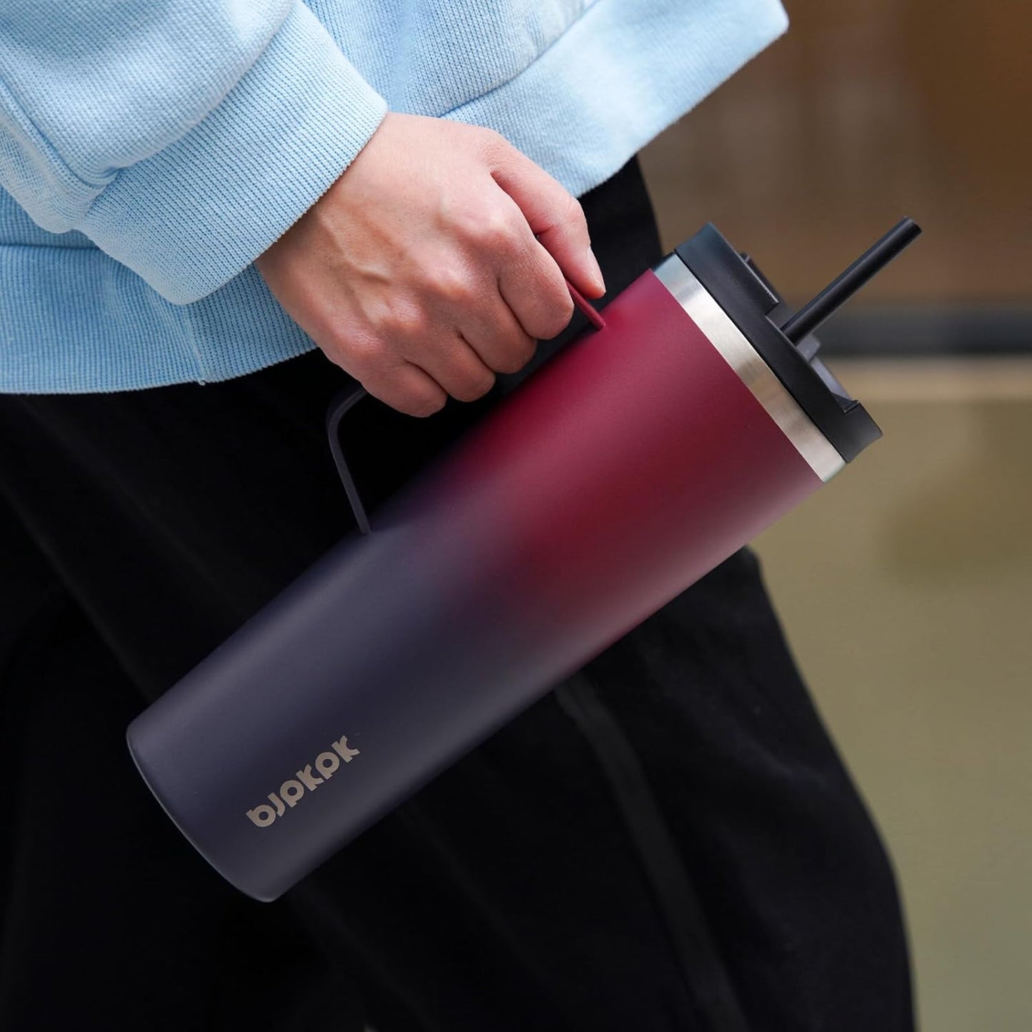 BJPKPK Insulated Tumbler with Handle, 30oz Insulated Tumblers with Lid and Straw, Stainless Steel Metal Water Bottles, Coffee Travel Mugs, Cups, Charming Red