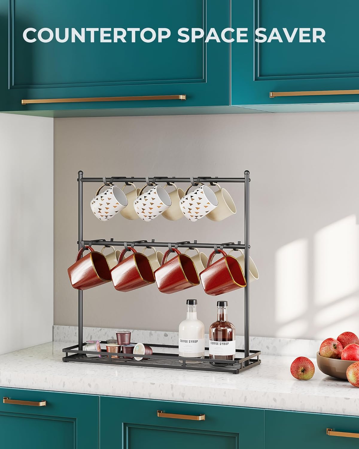 OROPY Coffee Mug Holder for Countertop, 14-Hook Mug Tree Rack for 14 Cups, 2 Tier Mug Display Stand with Heavy Duty Metal Base