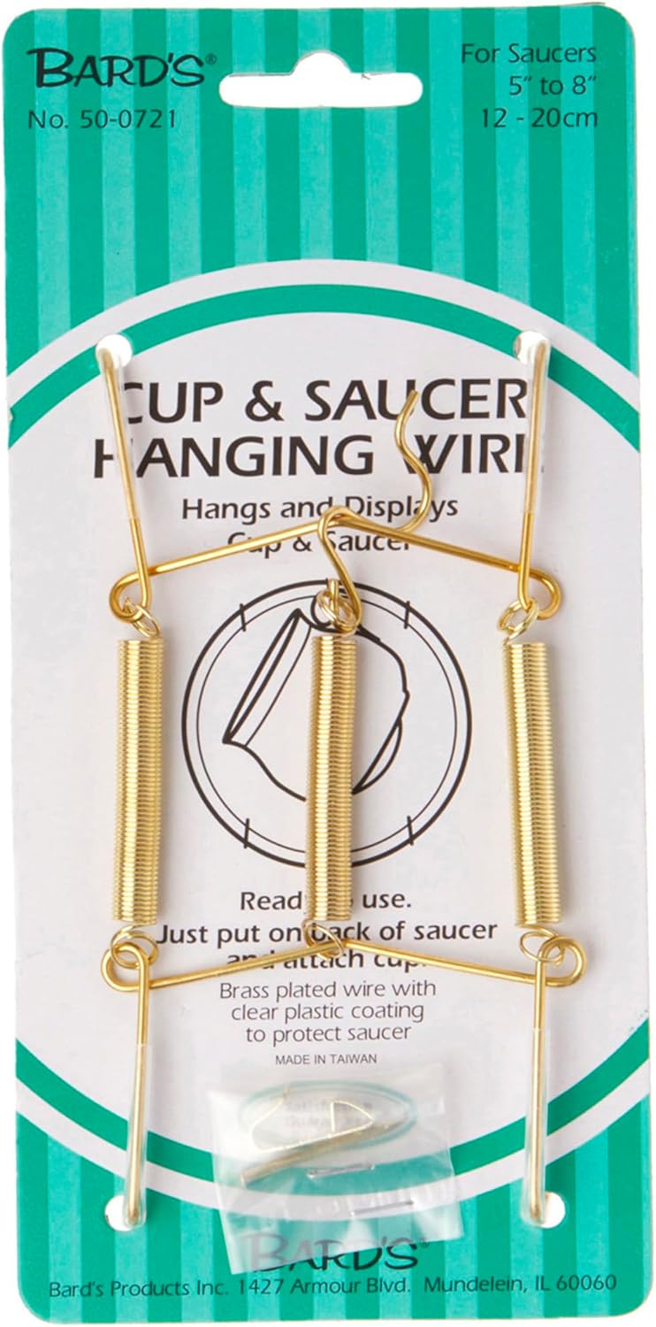 Bard's Gold-Toned Wall Mountable Tension Cup and Saucer Hanger, 8" H x 2.75" W x 1" D
