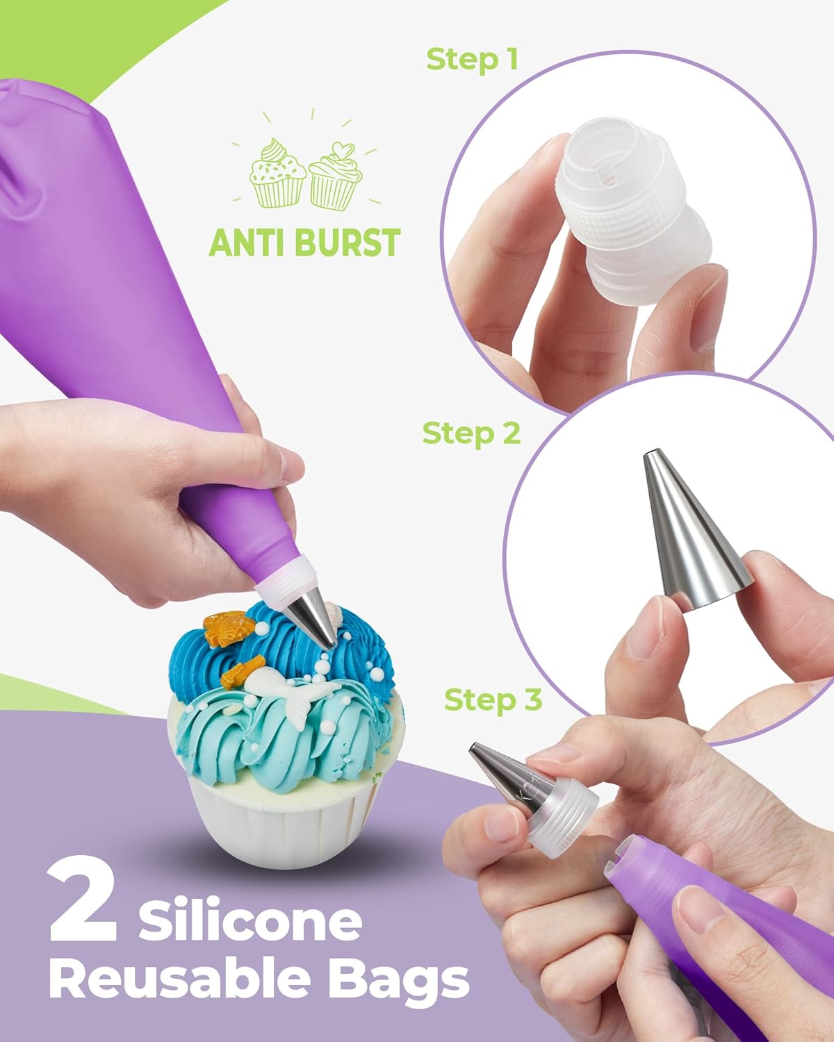 Kootek 32-Piece Piping Bags and Tips Set with 24 Icing Piping Tips, 2 Reusable Pastry Bags 12 Inch, Reusable Piping Icing Bags and Tips, Cake Decorating Kit for Frosting Cookie, Cupcake