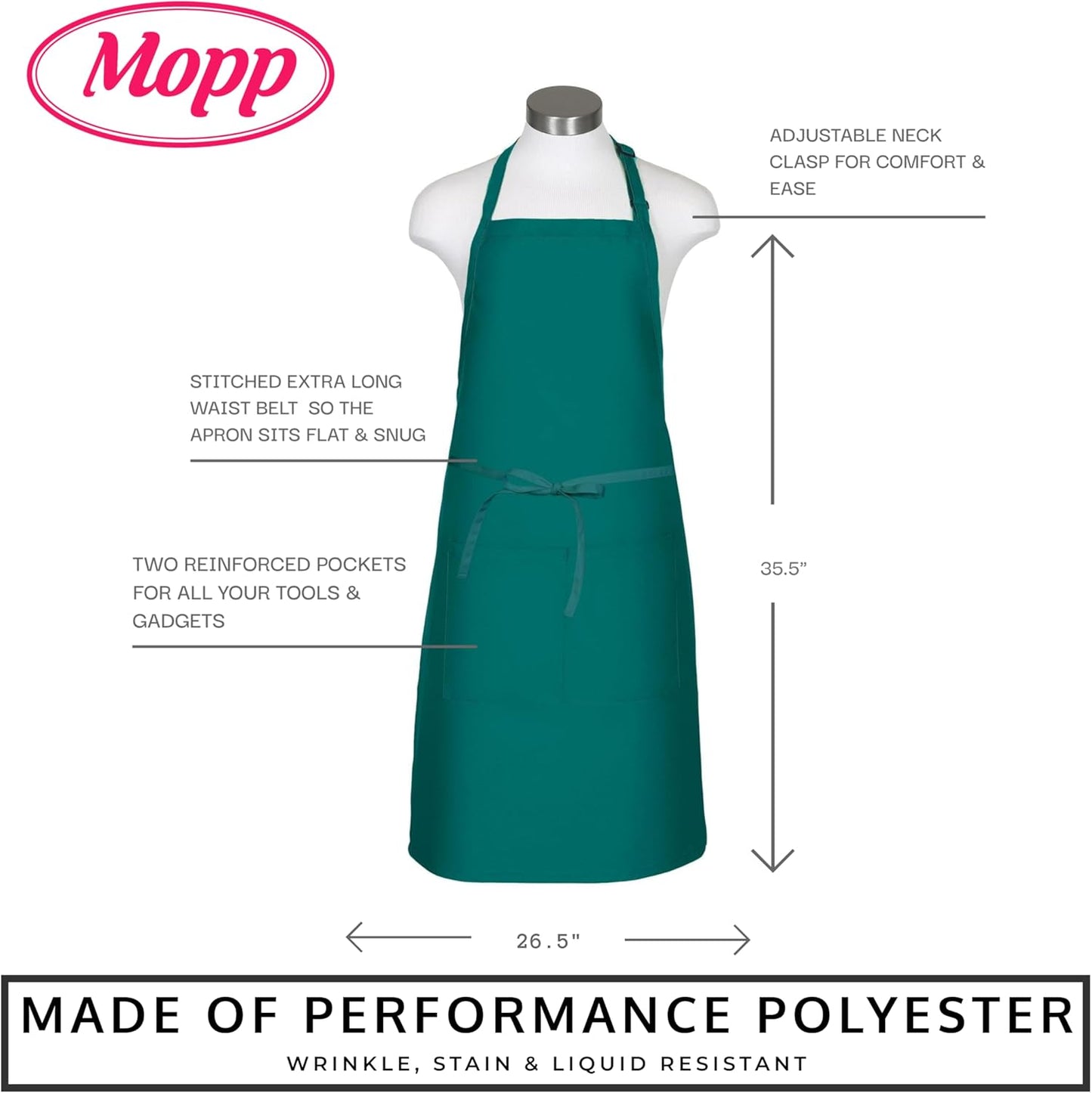 Pomp 2 Pack Premium Bib Aprons | Adjustable Neck + 2 Pockets | Water + Oil Resistance | Men & Women's Kitchen Cooking Aprons