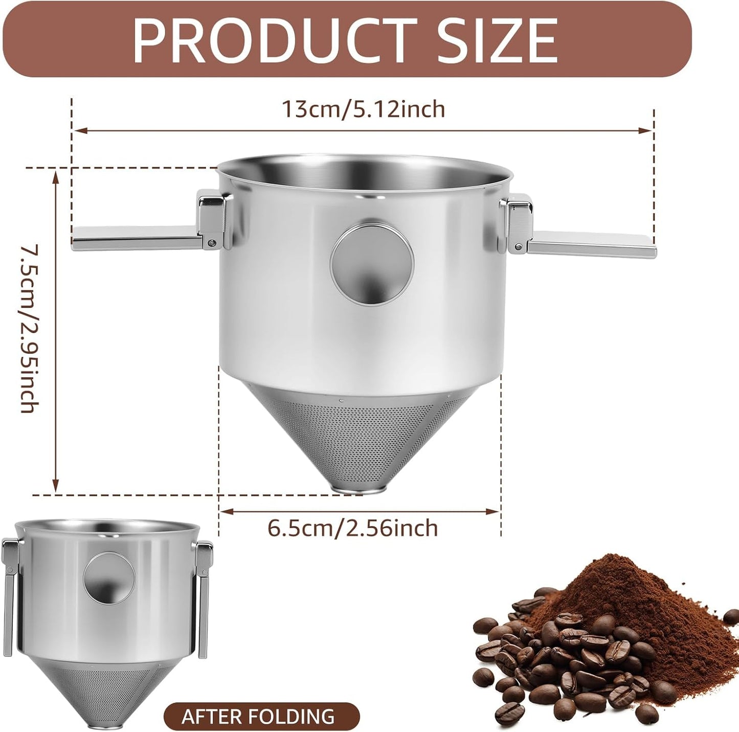 Pour Over Coffee Dripper Stainless Steel Coffee Filter Pour Over Coffee Maker Collapsible Coffee Dripper Cup Cone Filter for Travel Camping (Stainless Steel)