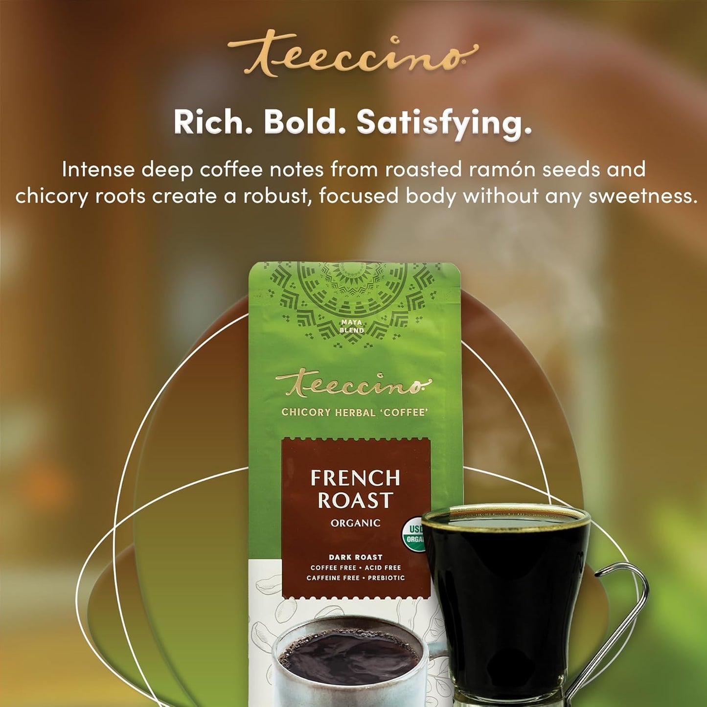 Teeccino French Roast Chicory Coffee Alternative, 11 Ounce: Ground Herbal Coffee That’s Prebiotic, Caffeine-Free & Acid-Free, Dark Roast, with Carob and Chicory, No artificial flavors