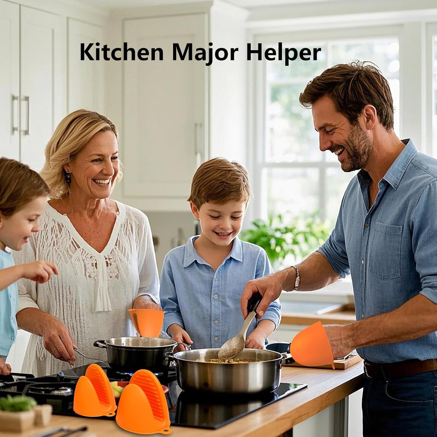 Oven Mitts Silicone Pot Holders Set Heat Resistant for Kitchen - ChufanMomsil 6 PCS Mini Silicone Oven Gloves Kitchen Mittens, Short Pot Pinch Grips for BBQ & Baking, Orange