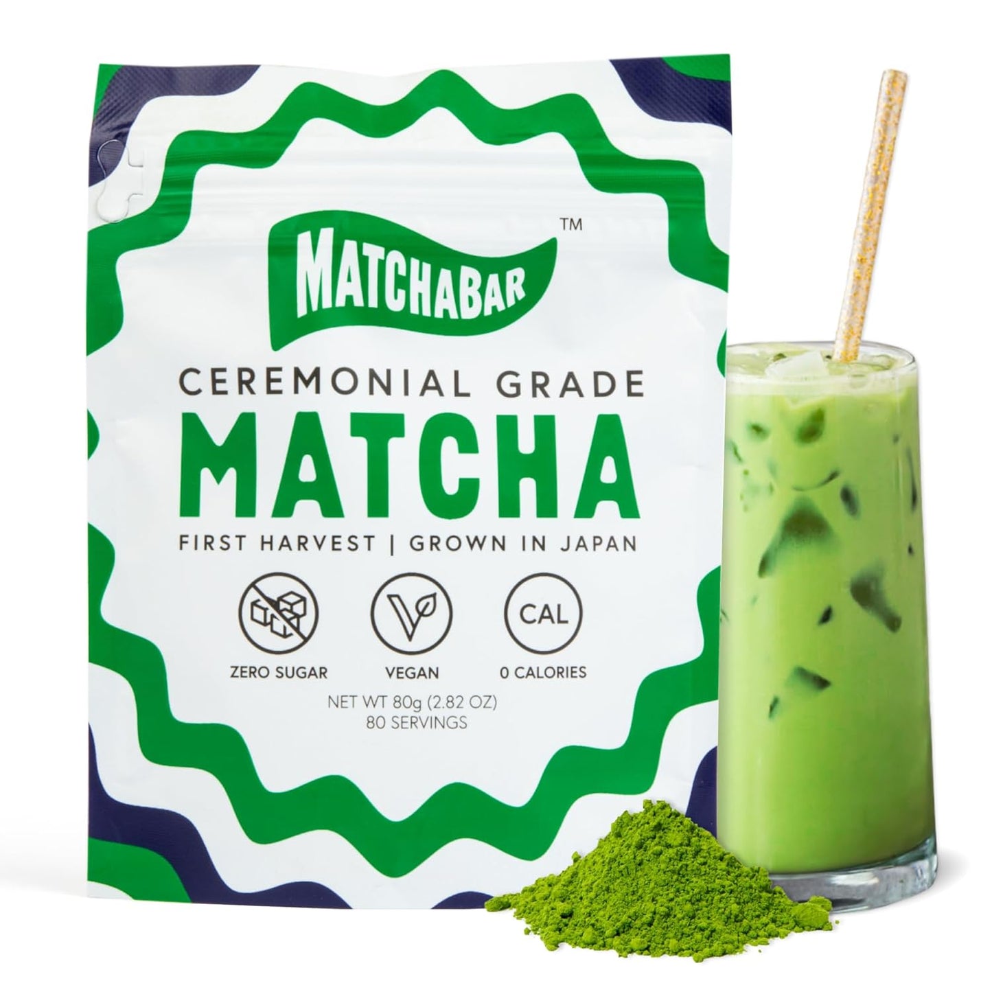 Matchabar Matcha Powder (80g) - Ceremonial Grade Authentic Japanese Matcha Green Tea Powder - Matcha Green Tea Powder Harvested in Japan - Matcha Tea Powder Latte - Zero Sugar, Vegan & 0 Calories