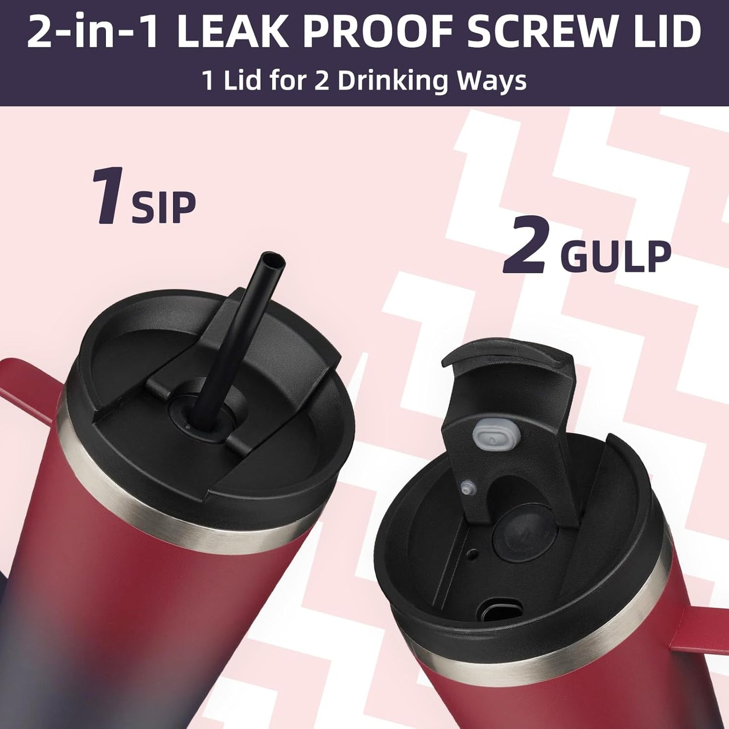 BJPKPK Insulated Tumbler with Handle, 26oz Insulated Tumblers with Lid and Straw, Stainless Steel Metal Water Bottles, Coffee Travel Mugs, Cups, Charming Red