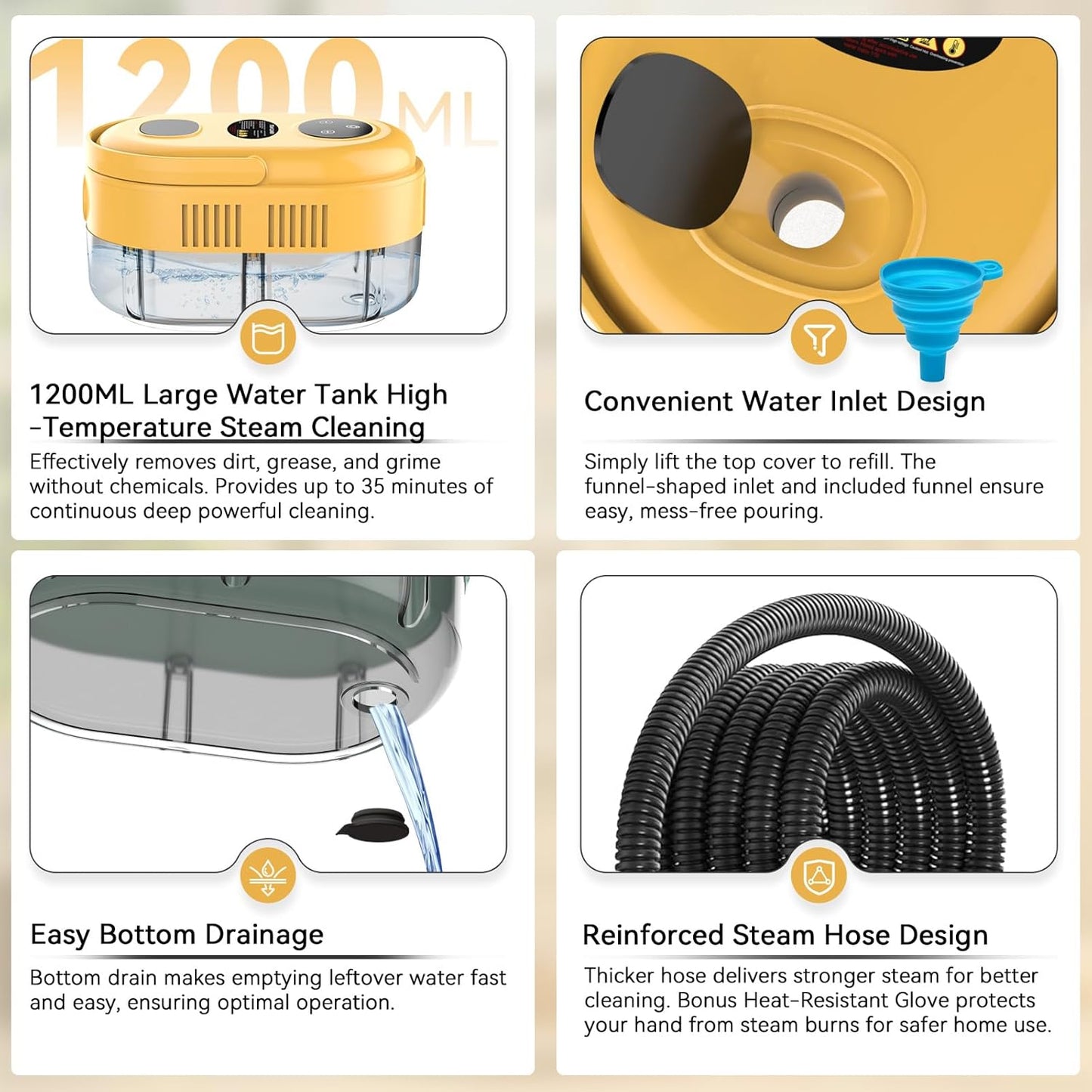 Steam Cleaner with 3-Level Adjustable Handle, 10s Fast Heat-Up, 2500W Pressurized Steamer for Home Cleaning, Handheld Steam Cleaner for Grout, Tile, Couch, Car, Grease, 41oz Tank