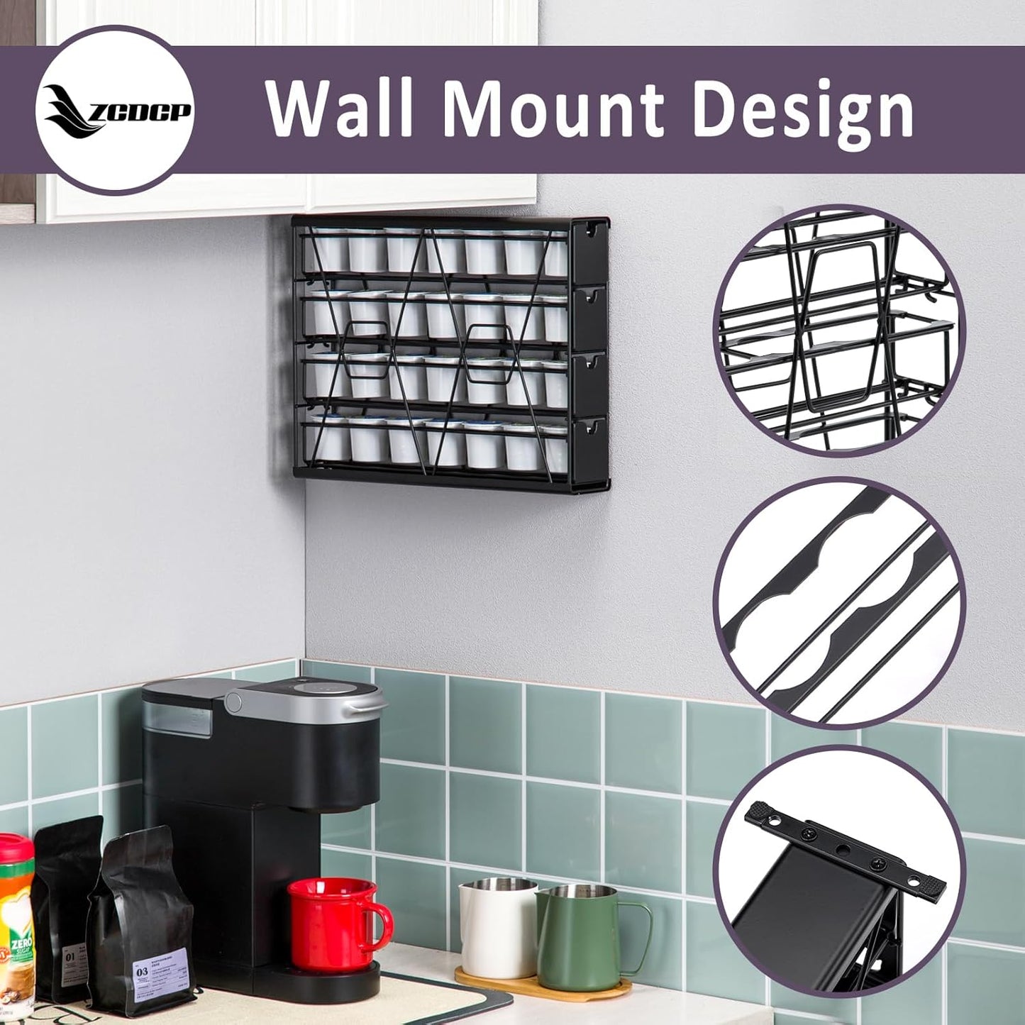 ZCDCP for K Cup Coffee Pod Holder, K Cup Holder Drawer Wall Mounted Coffee Pod Organiser (Holds 28 Coffee Pods)