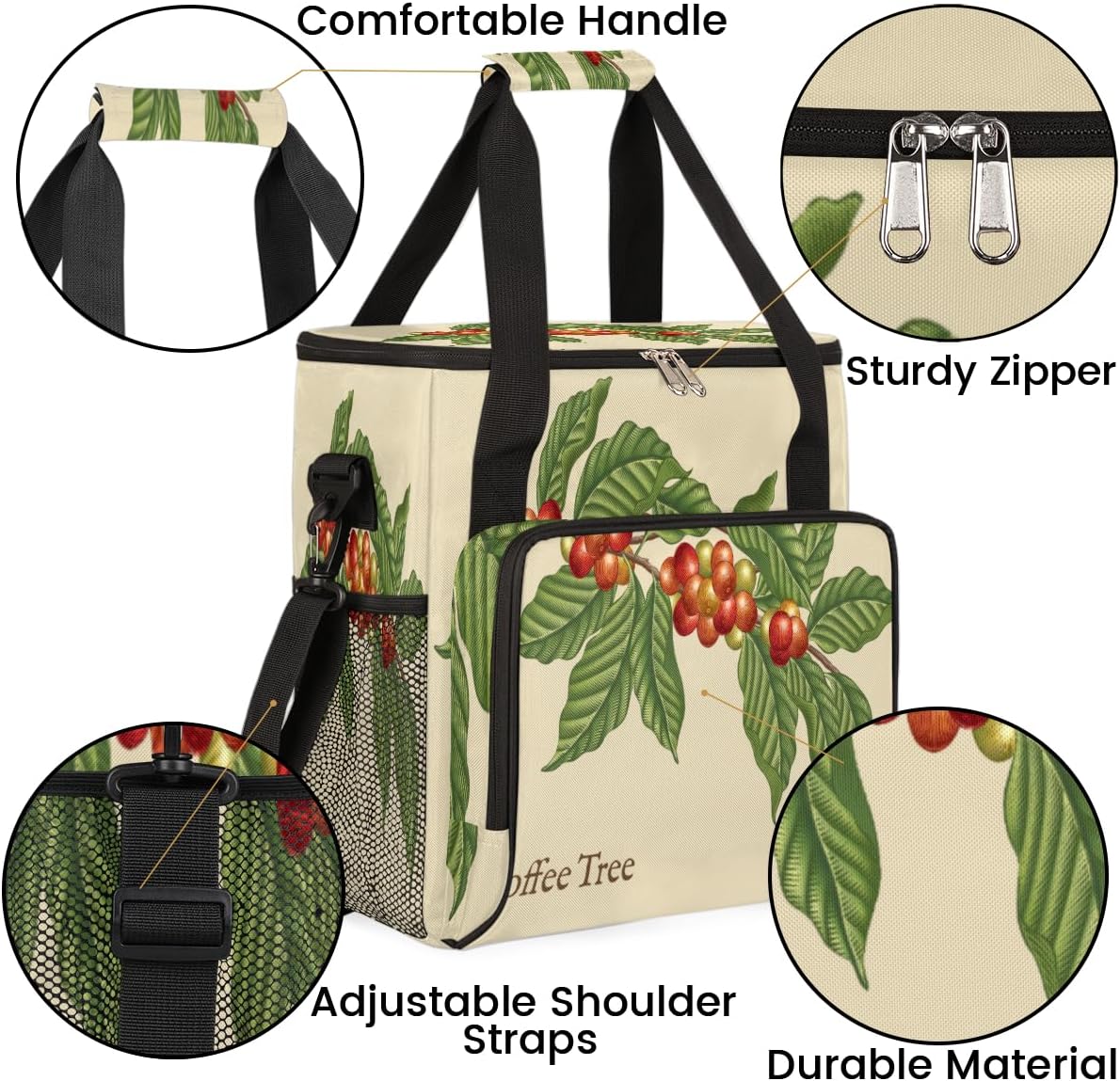 Coffee Tree Coffee Maker Carring Bag Coffee Leaf Bean Travel Carrying Storage Tote Bag Compatible with Keurig K-Mini or K-Mini Plus Portable Single Serve Coffee Brewer Case with Pockets for K-cup Pods