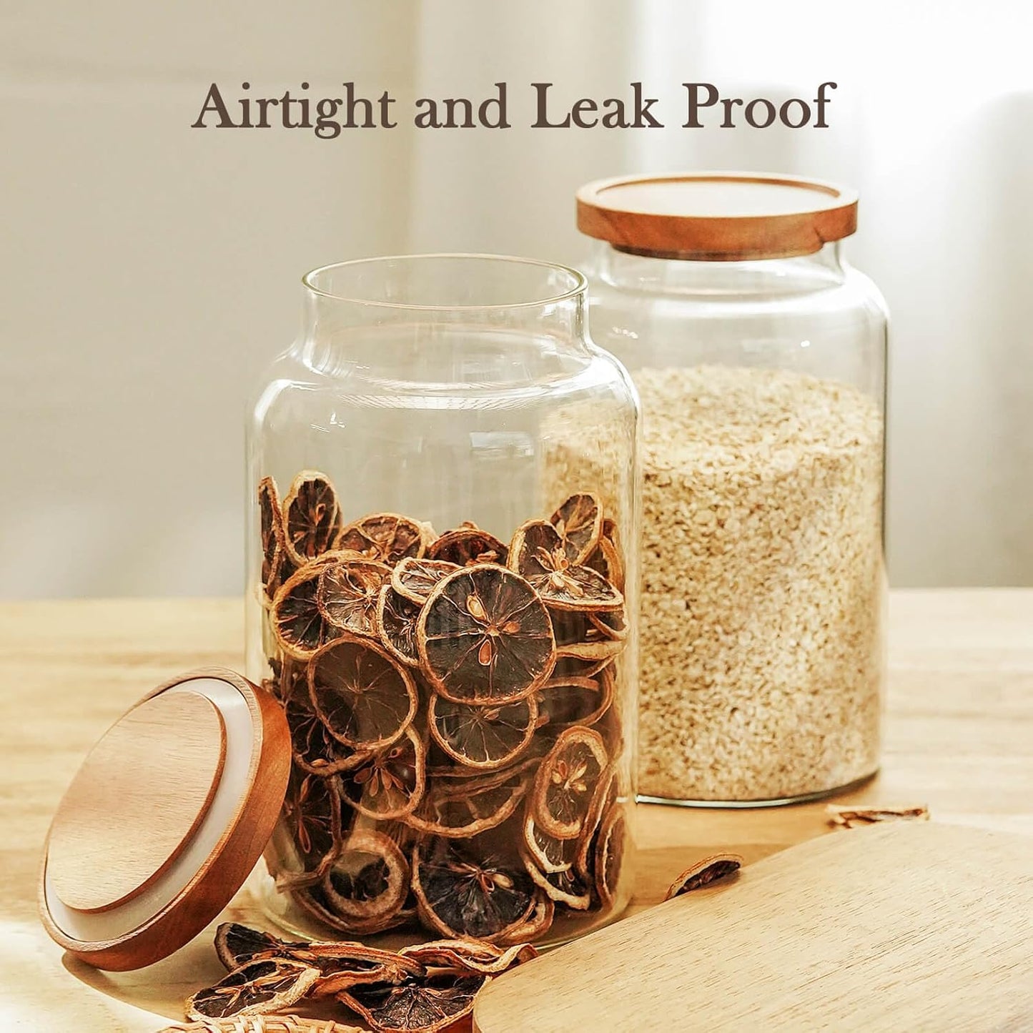 Labina Glass Storage Container Airtight Food Jars Kitchen Canister with Wood Lids, 88 Oz Wide Mouth Pantry Organization Glass Jar for Flour, Sugar, Cookie, Spagetti, Nuts and Candy (2 Pack)